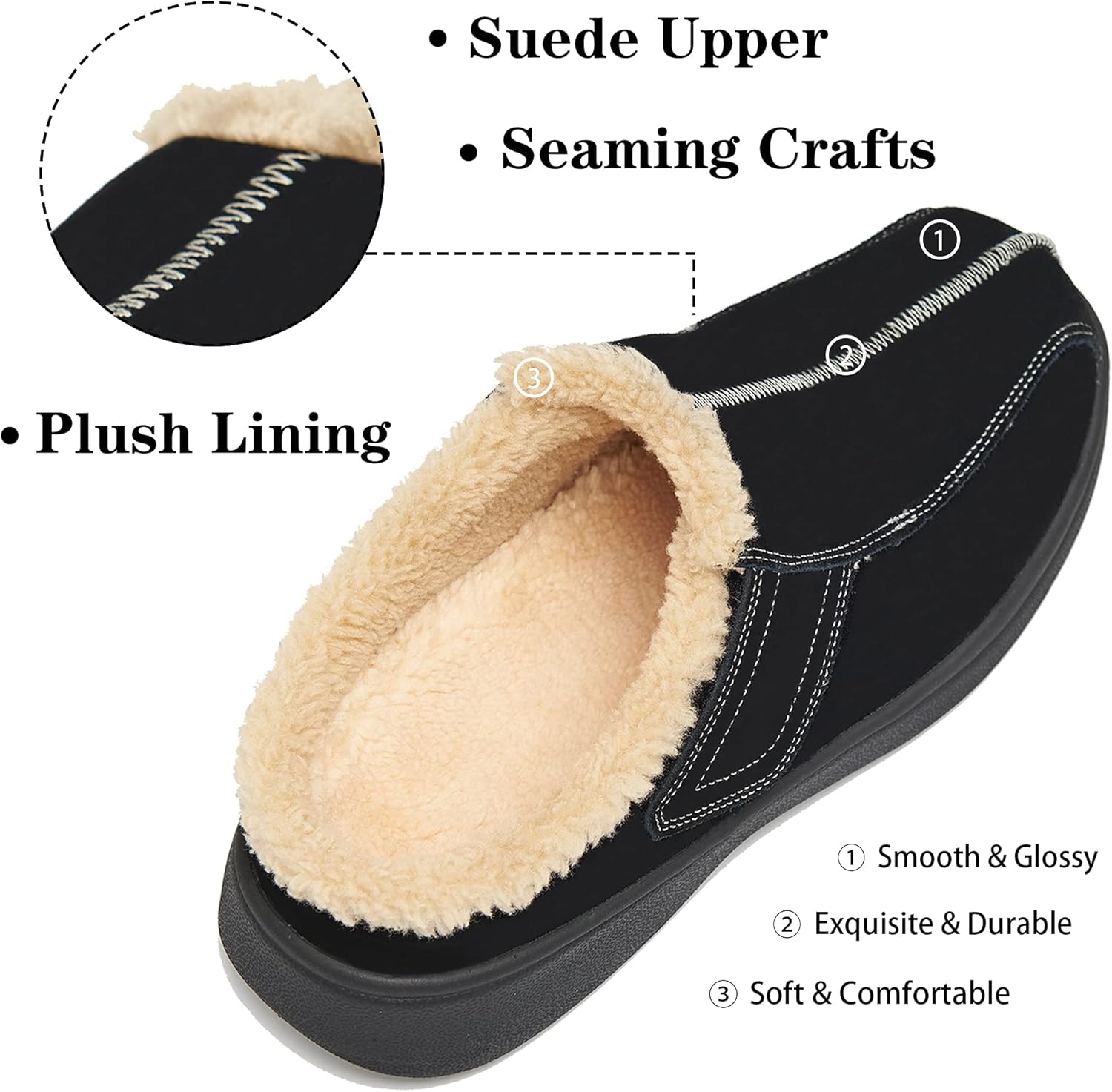 Men's Suede Leather House Slippers Arch Support Non Slip (Size:US 8-US 14.5) - Image 2