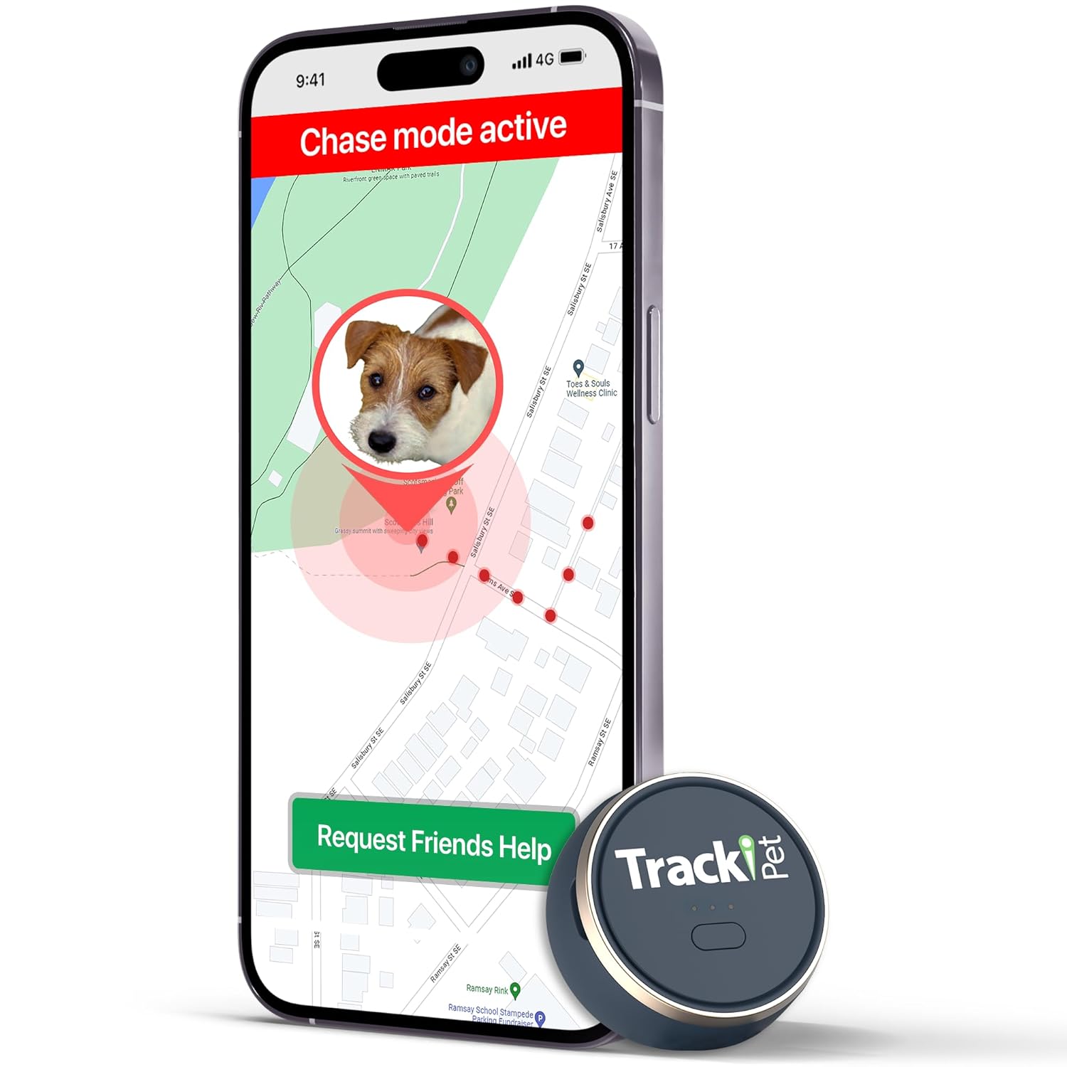 Tracki Dog GPS Tracker Tiny & Light Waterproof Fits All Pet Collars