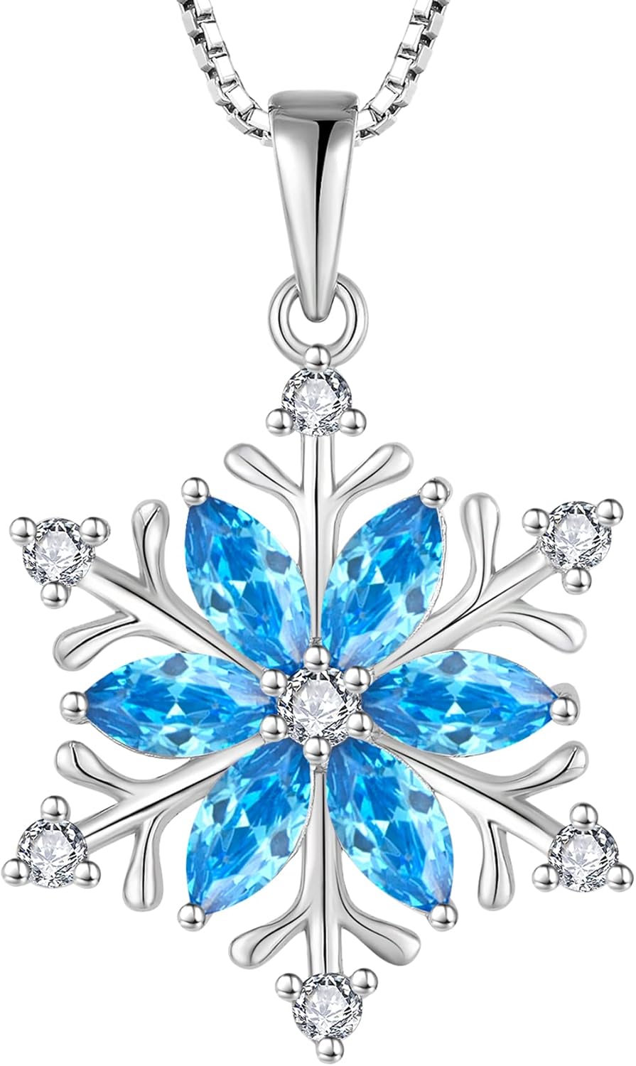 STARCHENIE Snowflake Pendant Necklace for Women 925 Sterling Silver Birthstones Jewelry