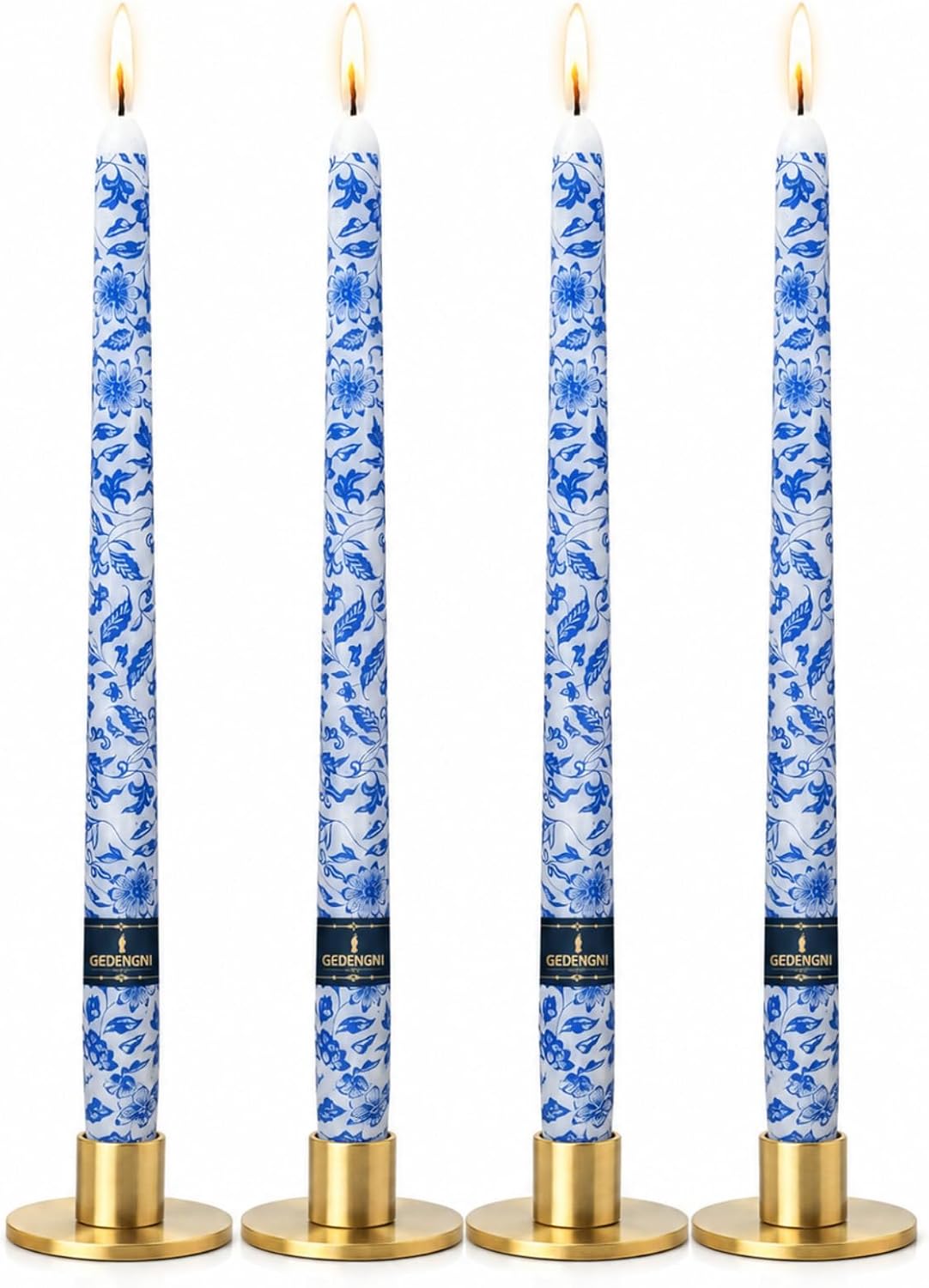 Blue Floral Taper Candles 10in-Chinoiserie Candlesticks for Table Decor image 2