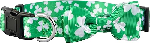 Miniatura 2 de Collar de perro del día de San Patricio con corbatín, decoración de regalo para irlandeses, corbatín de trébol de la suerte (pequeño, trébol blanco