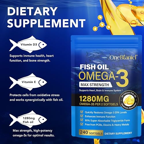 Miniatura 4 de Aceite de pescado Omega 3  240 cápsulas blandas con sabor a limón  Suplementos Omega 3 que apoyan la salud del corazón, el cerebro, los ojos y el