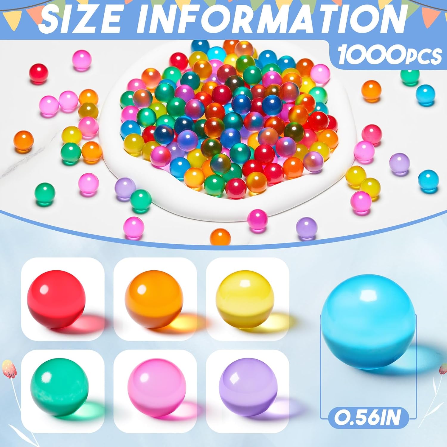 Sotiff 1000 Pieces Marbles Bulk Cats Eyes Glass Marbles Color Mixing 0.55 Inch Solid Round Glass Marble for Kids Slingshot DIY Home Decoration Chinese Checkers Game (Bright)