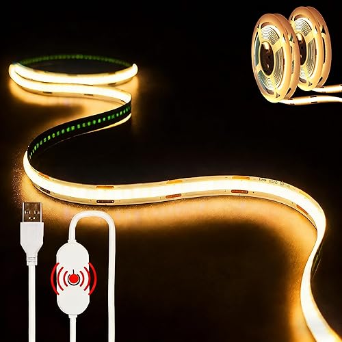 Miniatura 14 de Paquete de 2 Tiras de Luz LED USB, 6000K Tiras de Luces LED COB Blancas, 3.28 Pies Luces de TV Flexibles Pequeñas Luces LED con Controlador de