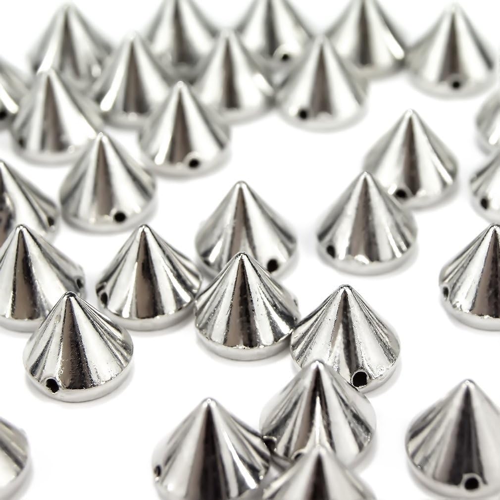 AIYUE 100pcs 10mm Silver Acrylic Bullet Spike Cone Studs, Beads, Sew On, Glue On, Stick On, DIY Garments, Bags & Shoes Embellishment