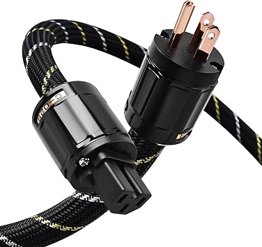 Audiophile HiFi 4.92ft AC Power Cord-7 AWG,4N Oxygen-Free Copper Cores,Power Audio Cable,with Nylon Braid,3 Prong Power Cord,NEMA 5-15P to C13 Power Cord4.92ft/1.5m
