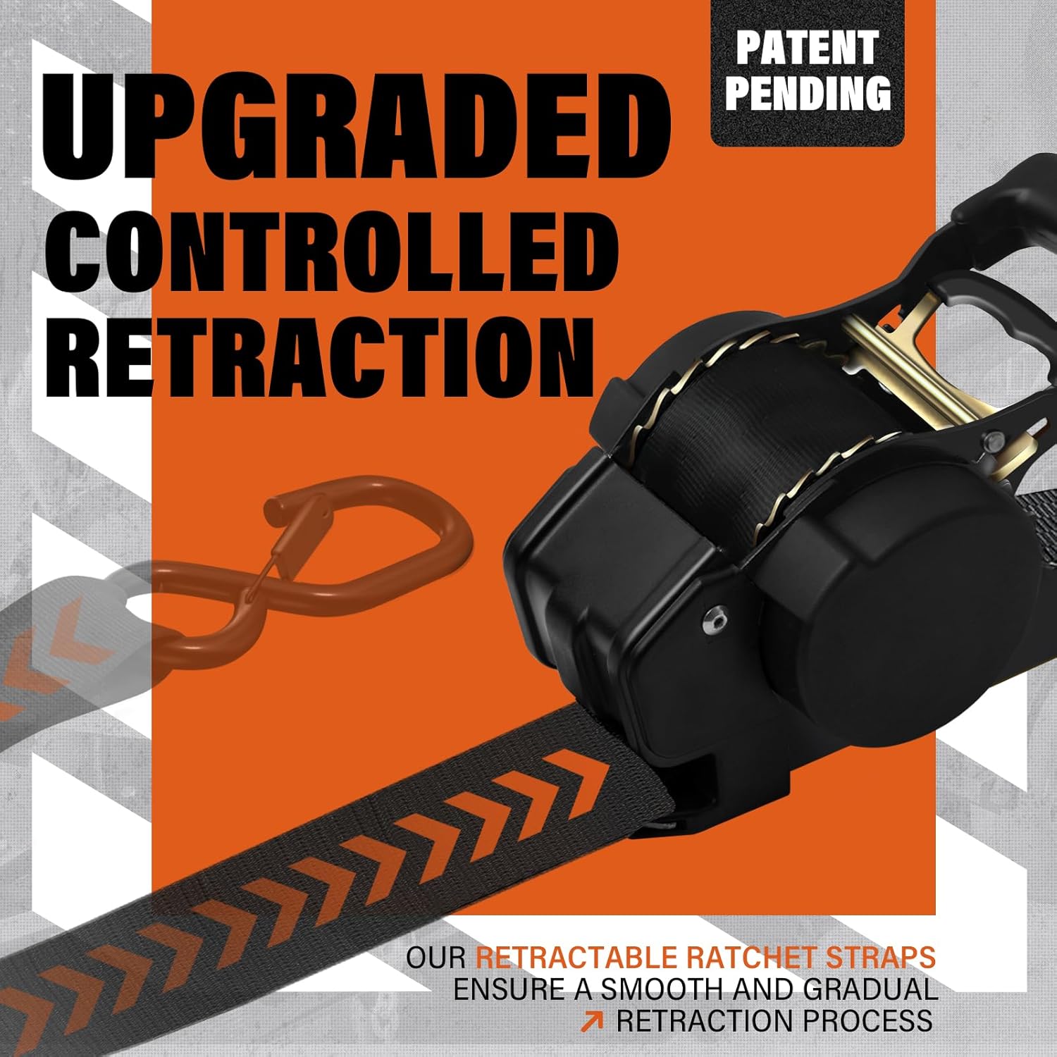 Retractable Ratchet Straps - 1.5In x 10FT Upgraded Controlled Retraction Ratchet Strap 4408lb Break Strength Heavy Duty Auto Self Retracting Tie Down Strap for Truck, Trailer, Motorcycle (1.5Inch-2pk)