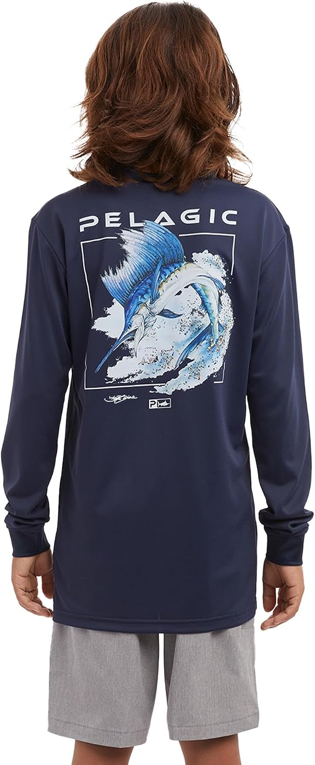 PELAGIC Youth Aquatek Goione Sailfish Fishing Shirt, Long Sleeve, UPF 50+ Protection, Ultra Soft Feel