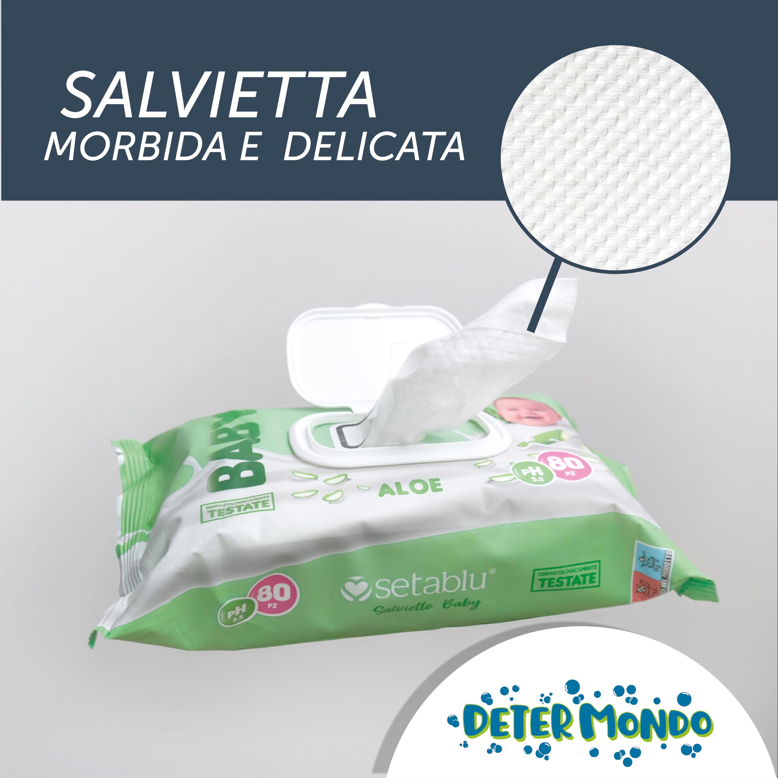 DETERMONDO 880 Salviette Neonato Igienizzanti Umidificate all'Aloe Senza Alcool, 11x80 Confezioni