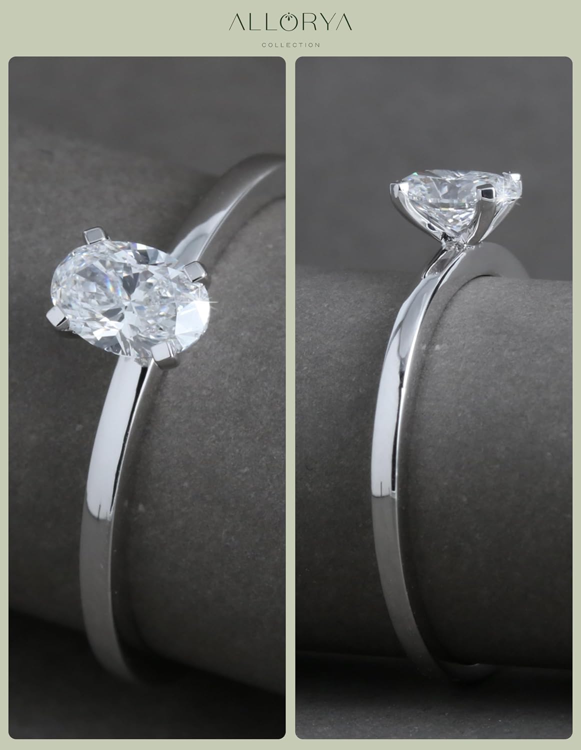 Solitaire Ring 0.50 Carat Oval Lab Grown White Diamond or Cubic Zirconia for Her in 925 Sterling Silver