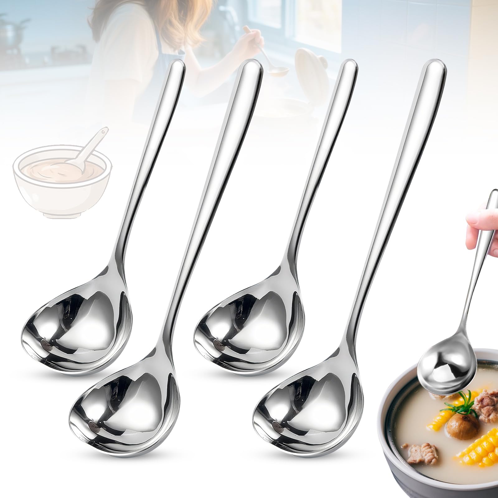 HUYIWEI 2 cucchiai da portata in acciaio inox con manici lunghi, cucchiaio da minestra, utensili da cucina per ristoranti hotel