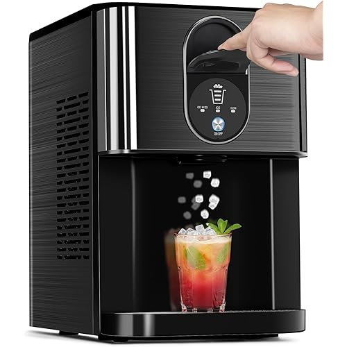 Cowsar Nugget Ice Makers Countertop, Pellet Ice Maker Machine Dispenser with Water Reservoir, Self-Cleaning, 44lbs/24H Soft Chewable Ice Maker Machine for Home/Kitchen/Office, Black Stainless