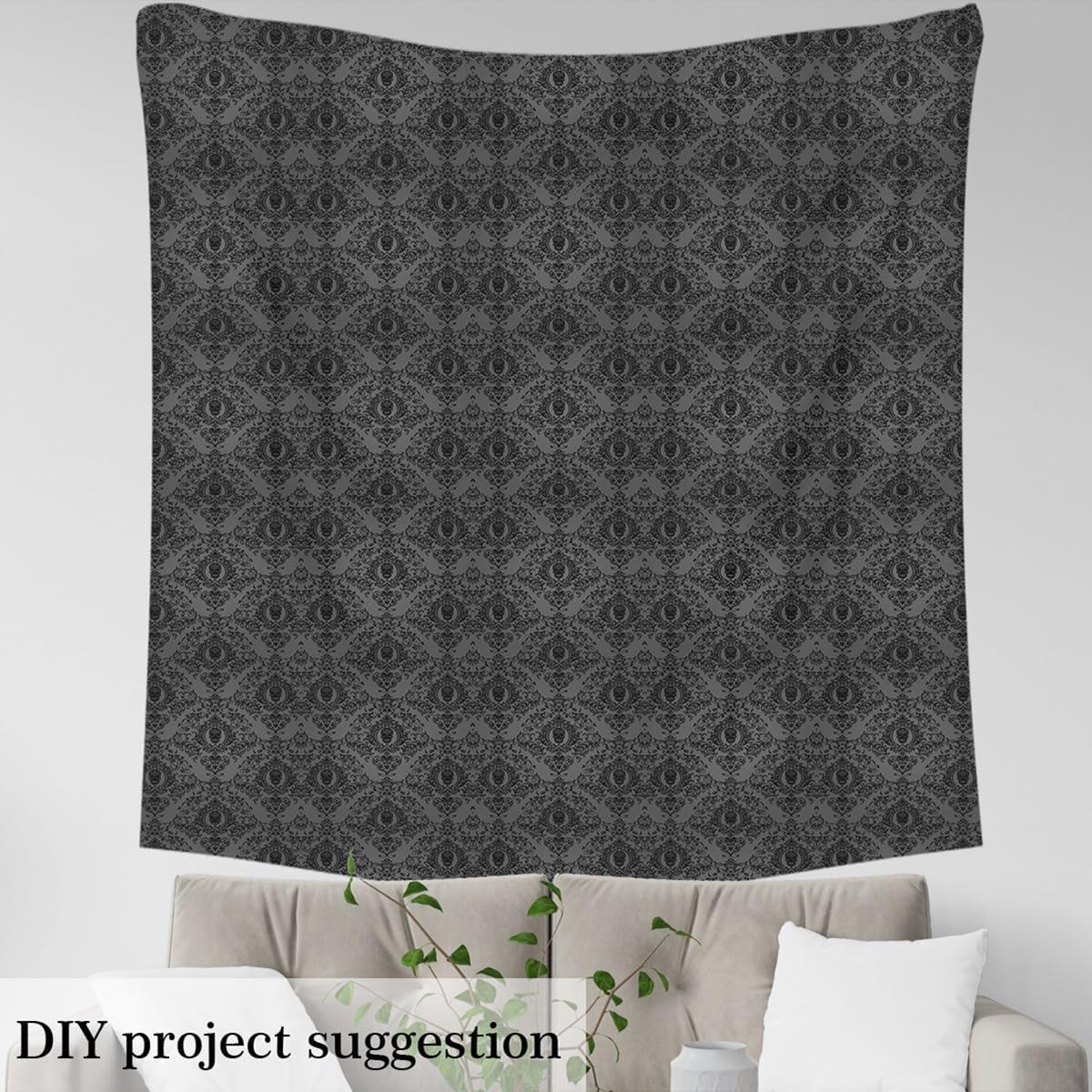 Feelyou Adults Black Vintage Damask Floral Fabric by The Yard Oriental Antique Decorative 2 Yards Gothic Bohemia Boho Upholstery Fabric for Chairs Exotic Sugar Skull ，Soft Flannel
