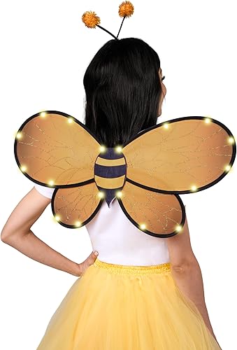 Miniatura 4 de Spooktacular Creations Accesorios de disfraz de alas de abejorro negro y amarillo, alas de abeja iluminadas y diadema de antena de abeja para