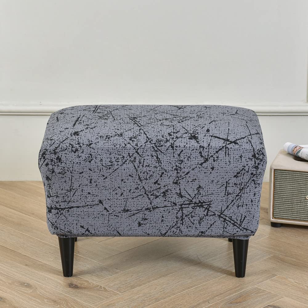 Highdi Anthracite Ottoman Cover Rectangle Polyester Spandex, Stretch Footstool Slipcover,Stool Protector Cover With Elastic Bottom,Removable Washable Dustproof Footrest Pouffe Covers (,2Pcs)