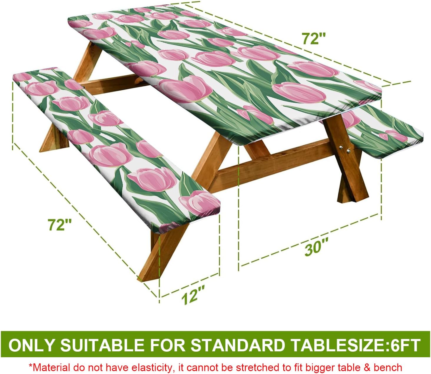 3-Piece Tulip Picnic Table Cover Set with Bench Covers,Elastic Fitted Camping Tablecloths for 6Ft Rectangular Tables,Snowman Winter Tablecloth Cover (Tulip, 72in)