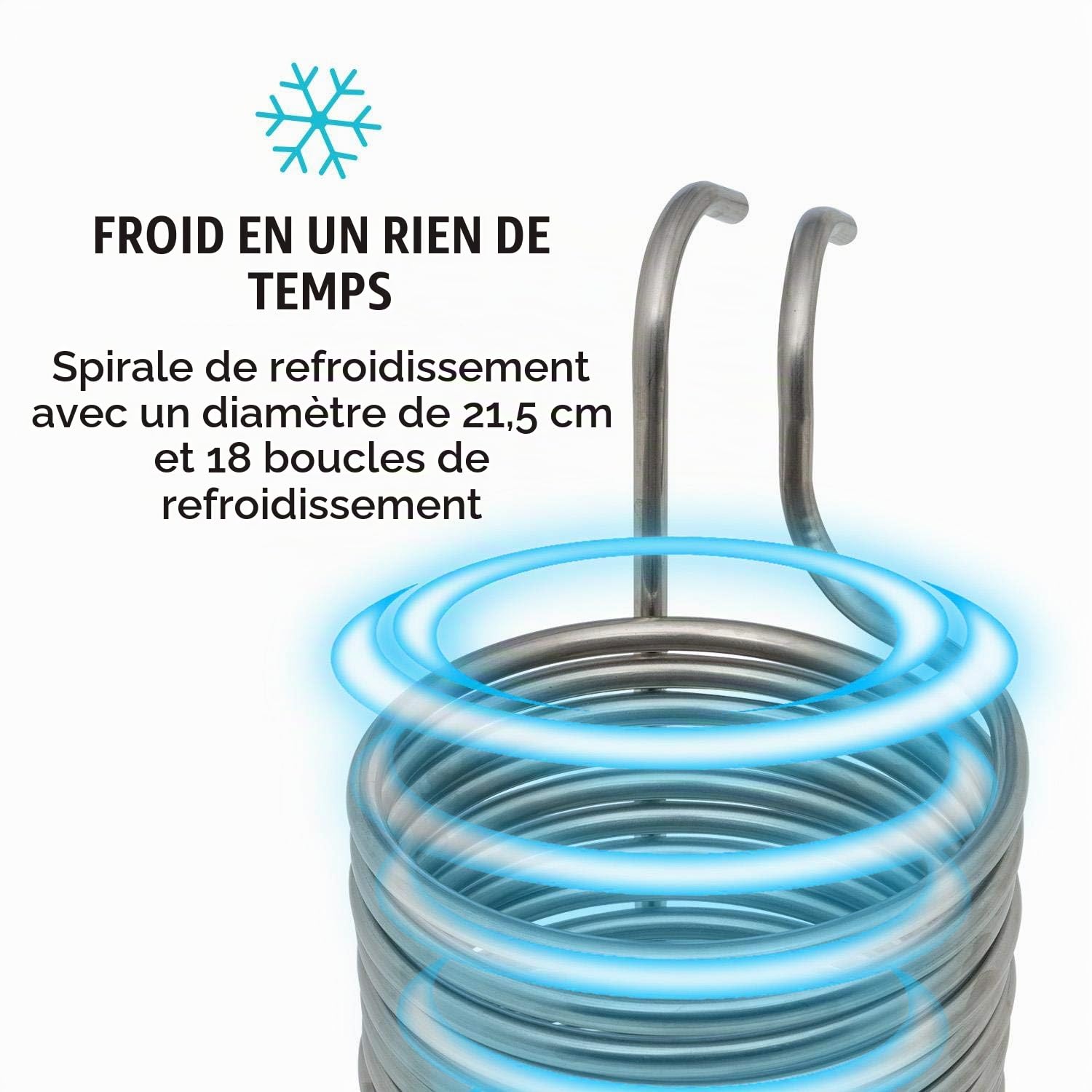 KLARSTEIN Chiller 12 - Refroidisseur à Immersion, Spirale de Refroidissement à Eau, Refroidisseur à moût, Refroidissement Rapide du moût de bière, 21.5 cm Ø, 18 Spirales de Refroidissement, Argent