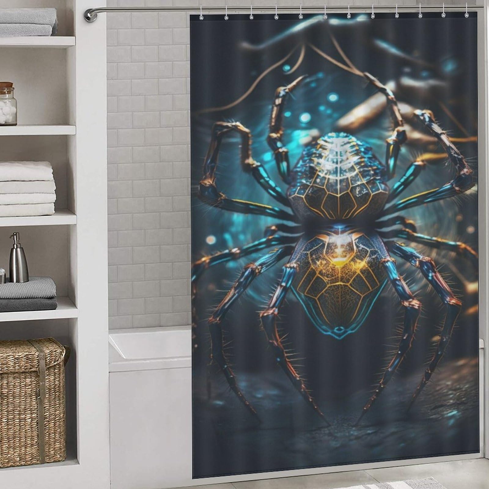 Rideau de douche araignée imperméable en tissu textile anti-moisissure pour salle de bain 152x183cm