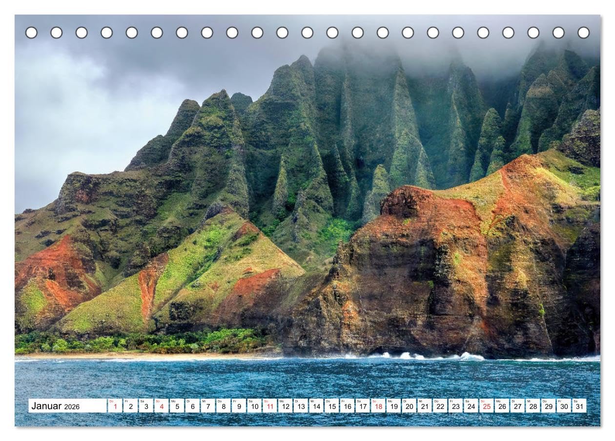 Hawaii - Vulkan- und Inselparadies im Pazifik (Tischkalender 2026 DIN A5 quer), CALVENDO Monatskalender: Bilderreise über die Hawaii Inseln Kauai, Maui, Oahu und Big Island