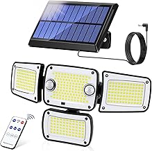 Sensor Light, Outdoor Solar Light, Separate Type, 342 Ultra High Brightness LED, 4 Side Lights, 2 Motion Sensors, 3000 Lumens, 3 Intelligent Modes, 360° Angle Adjustment, Remote Control, IP65