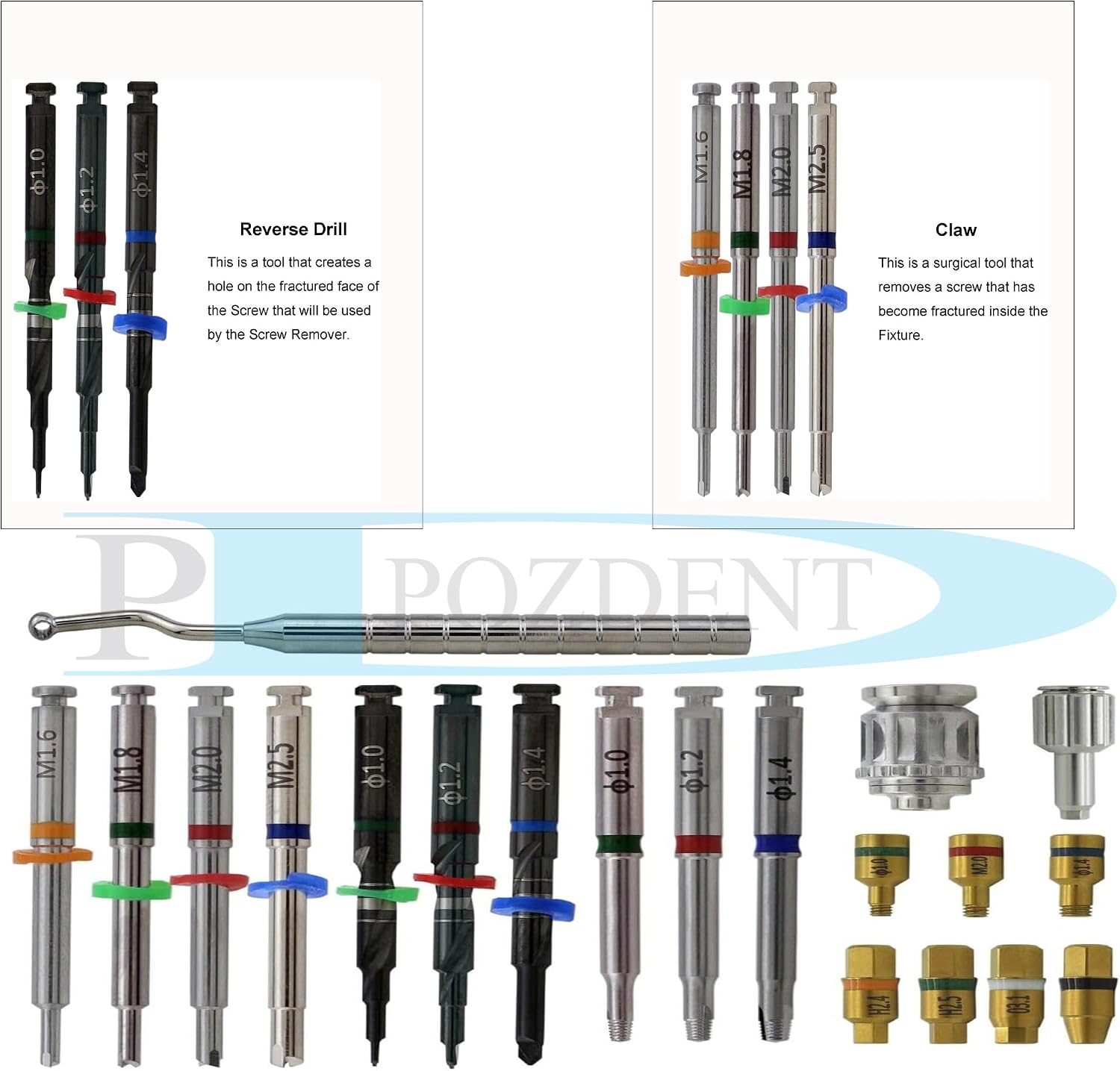 Universal Screw Remover kit Implant Fixrure & Broken Fractured Screw Removal Tools with Ratchet Wrench Professional Kit