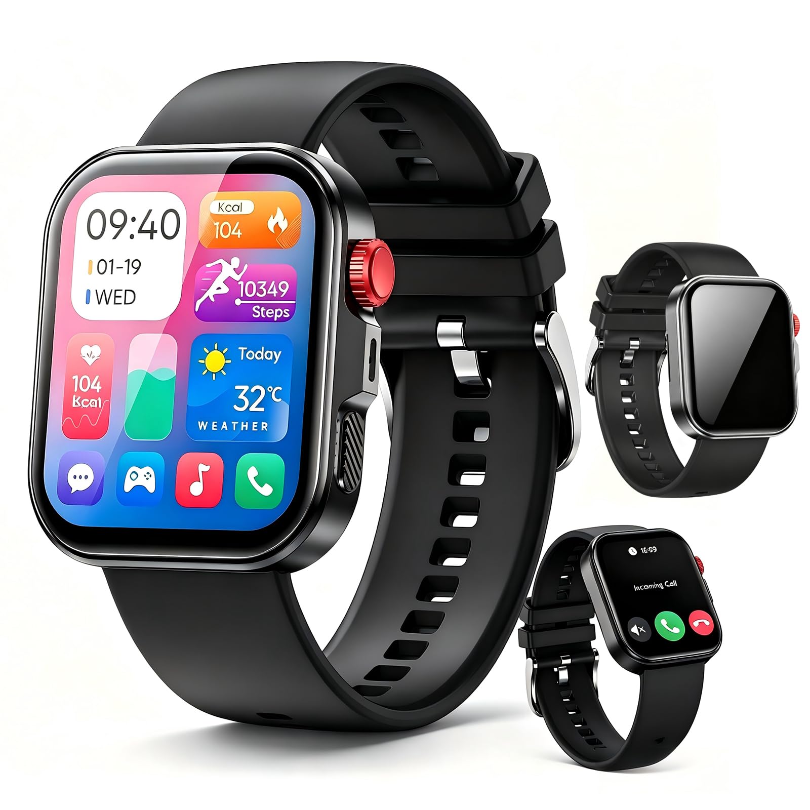 Smartwatch con Chiamate Display 1.83" 3 Cinturini Inclusi IP68 | IP68 100+ Sport, Chiamate BT Regalo Uomo Donna 3 Cinturini (Nero, Arancione, Verde militare)
