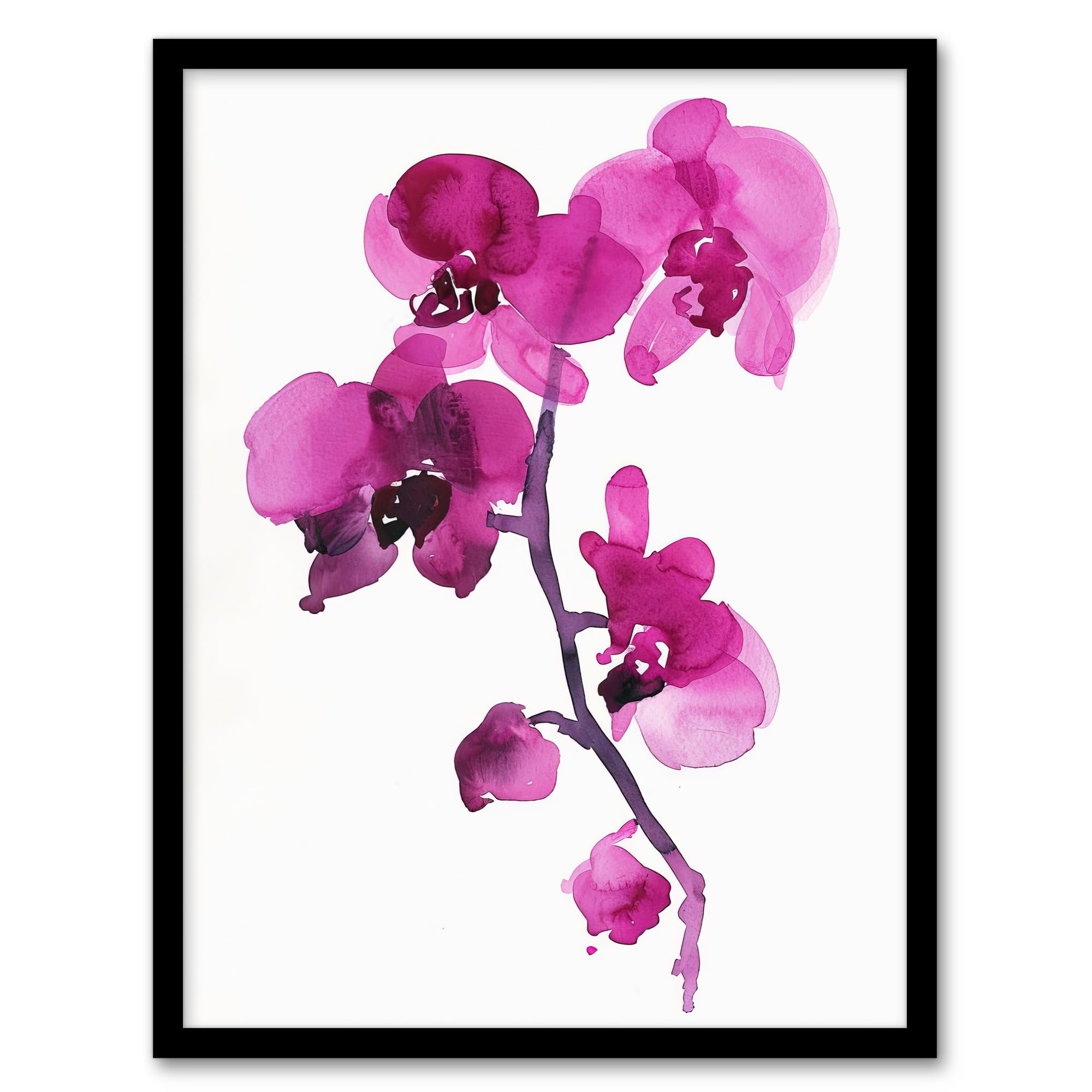 Artery8 Pink Orchid Abstract Floral Watercolour Framed Wall Art - A4 Size