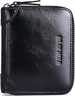 Wallets For Men Genuine Leather Short RFID Blocking Zip-around Bifold Wallet（Black）