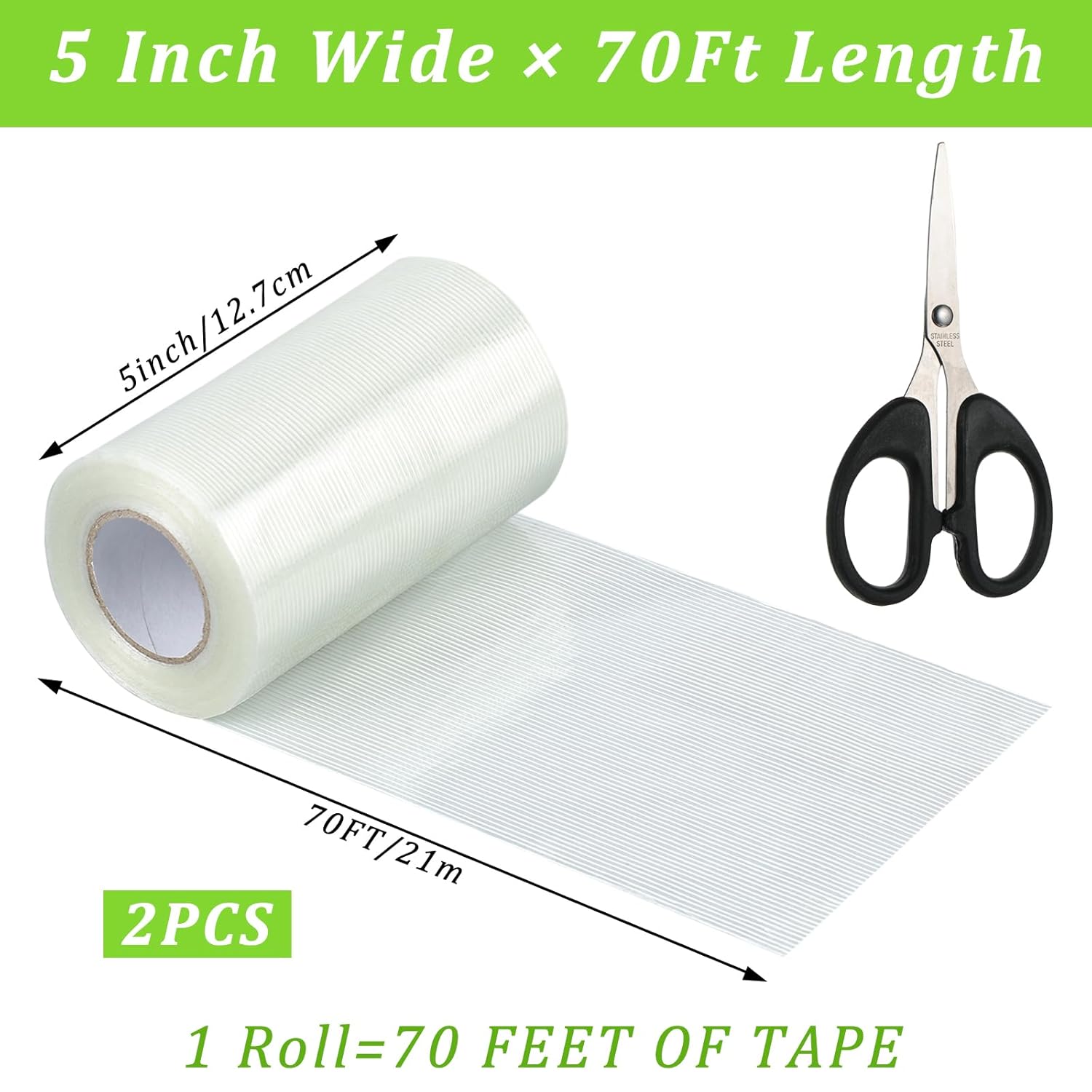 5Inch × 70FT RV Awning Repair Tape with Scissors, Outdoor Heavy Duty Repair Tape for Tarp, Tent, Boat Cover, Canvas, Sail Tape, Waterproof, UVproof and Heat-resistant Tear Repair Pctch Kit (2)