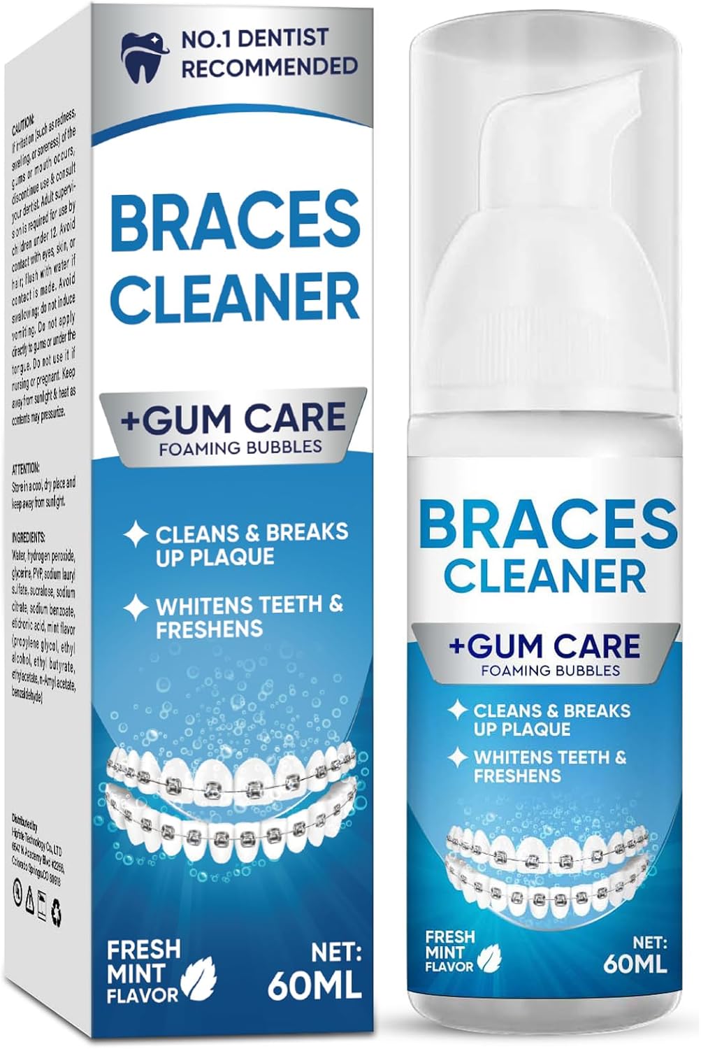 Braces Cleaner, Braces Cleaner Foam for Teeth Whitening and Clean Metal Brackets