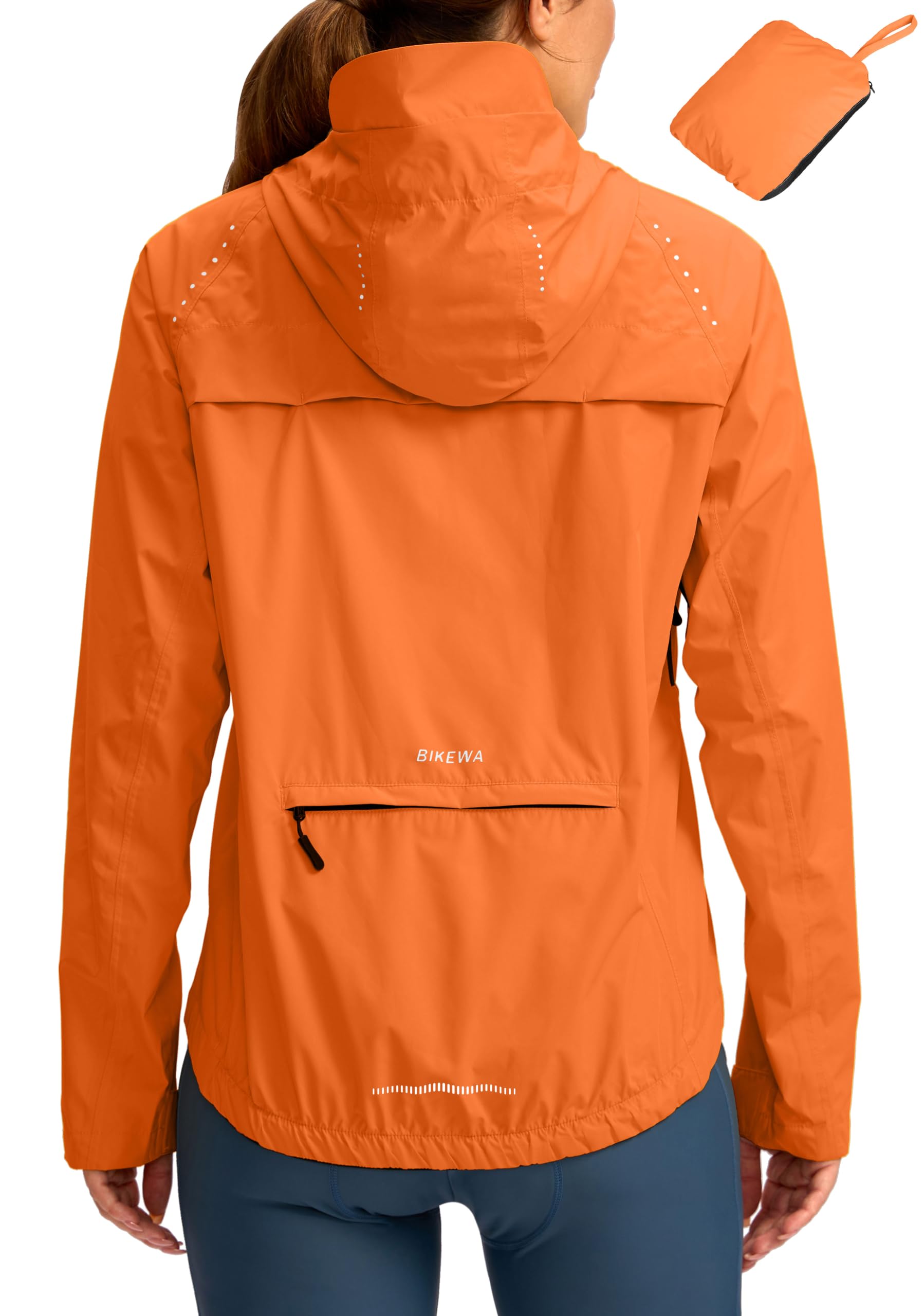 Bikewa Women's Cycling Rain Jackets Waterproof Windbreaker Lightweight Running Windproof Reflective Jacket Packable Hooded