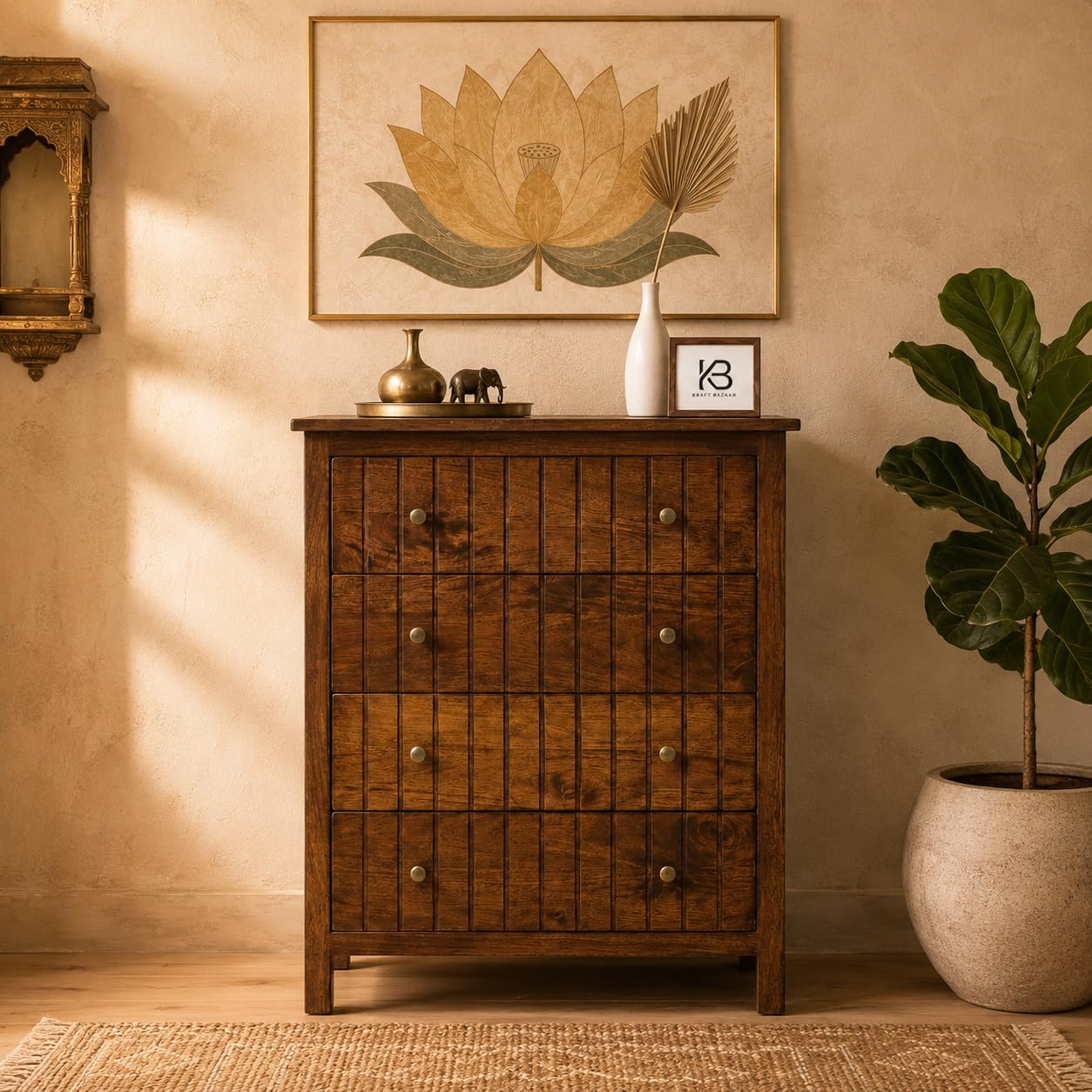 Solid Wood Madrid Chest of Drawers | Drawer Chest with 4 Drawers | Wooden Drawer Storage Cabinet | Finish- Brown-image-10