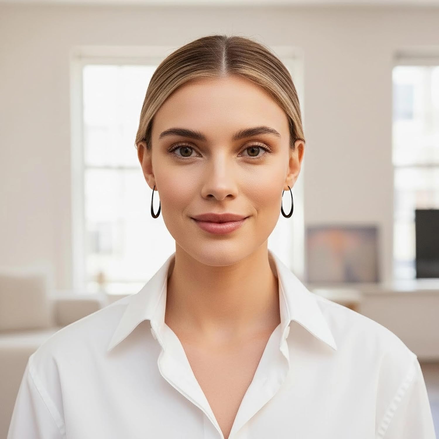 sovesi 14K Gold Plated Teardrop Hoop Earrings for Women, Lightweight Stainless Steel Oval Pull Through Gold Hoop Earrings for Women - Image 2