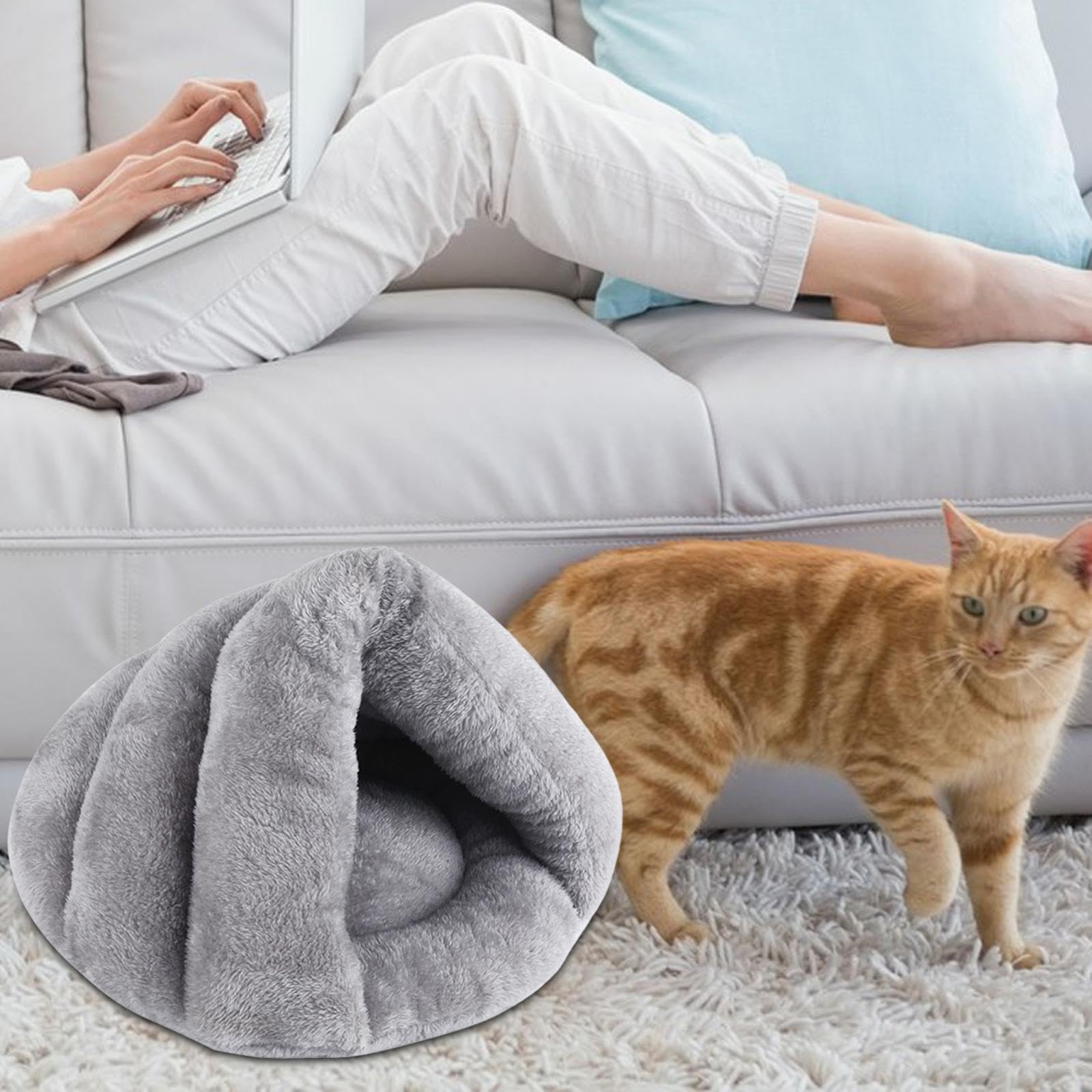 kowaku Lit Chaud en Forme de Pantoufle pour Chien et Chat, Coussin Chaud Lavable pour Chaton d'intérieur, Gris Clair 50cmx40cm