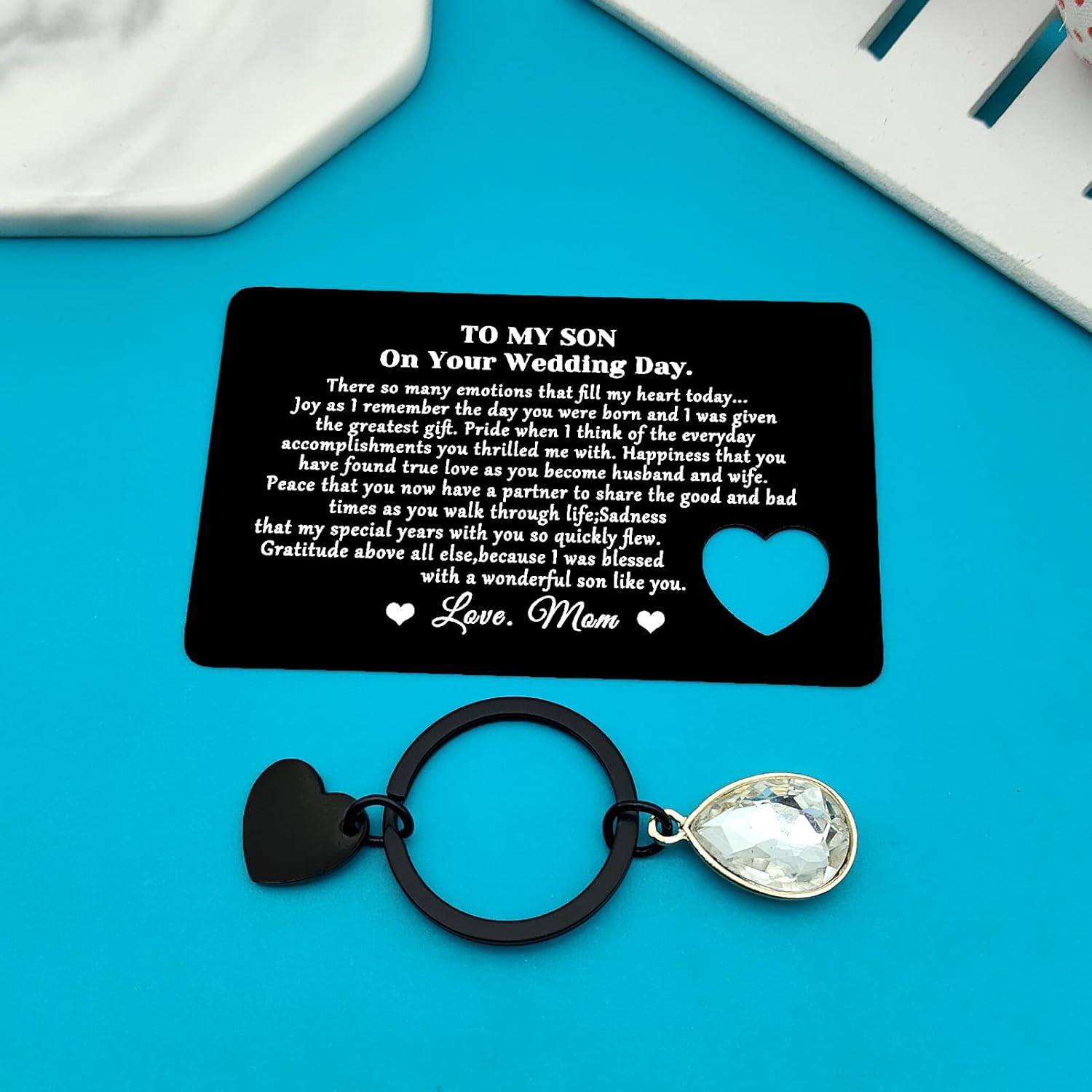 Son Wedding Gifts from Mum Engraved Wallet Card Gifts for Son on Wedding Day To My Son Gifts from Mom Son Wedding Day Gifts Son Wedding Card from Mum - Image 3