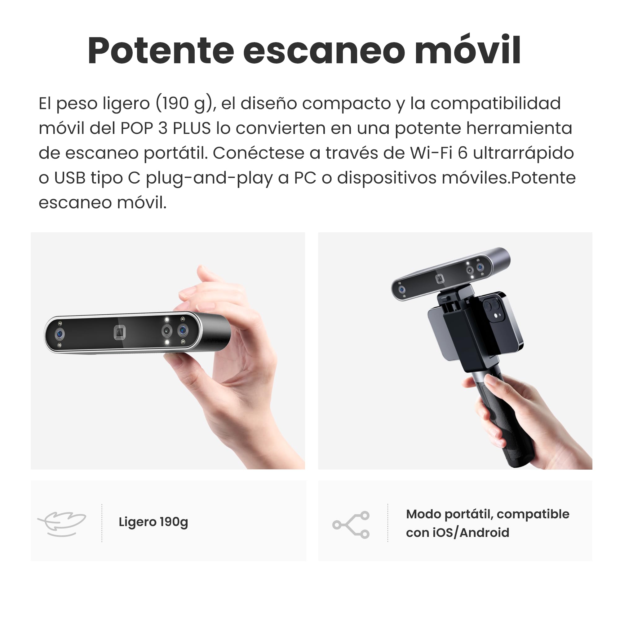 Revopoint POP 3 Plus 3D-Scanner für 3D-Druck Standard & 3D Scanning Spray, Handscanner mit 0,04mm hoher Präzision, Vollfarbscan für mittlere Objekte