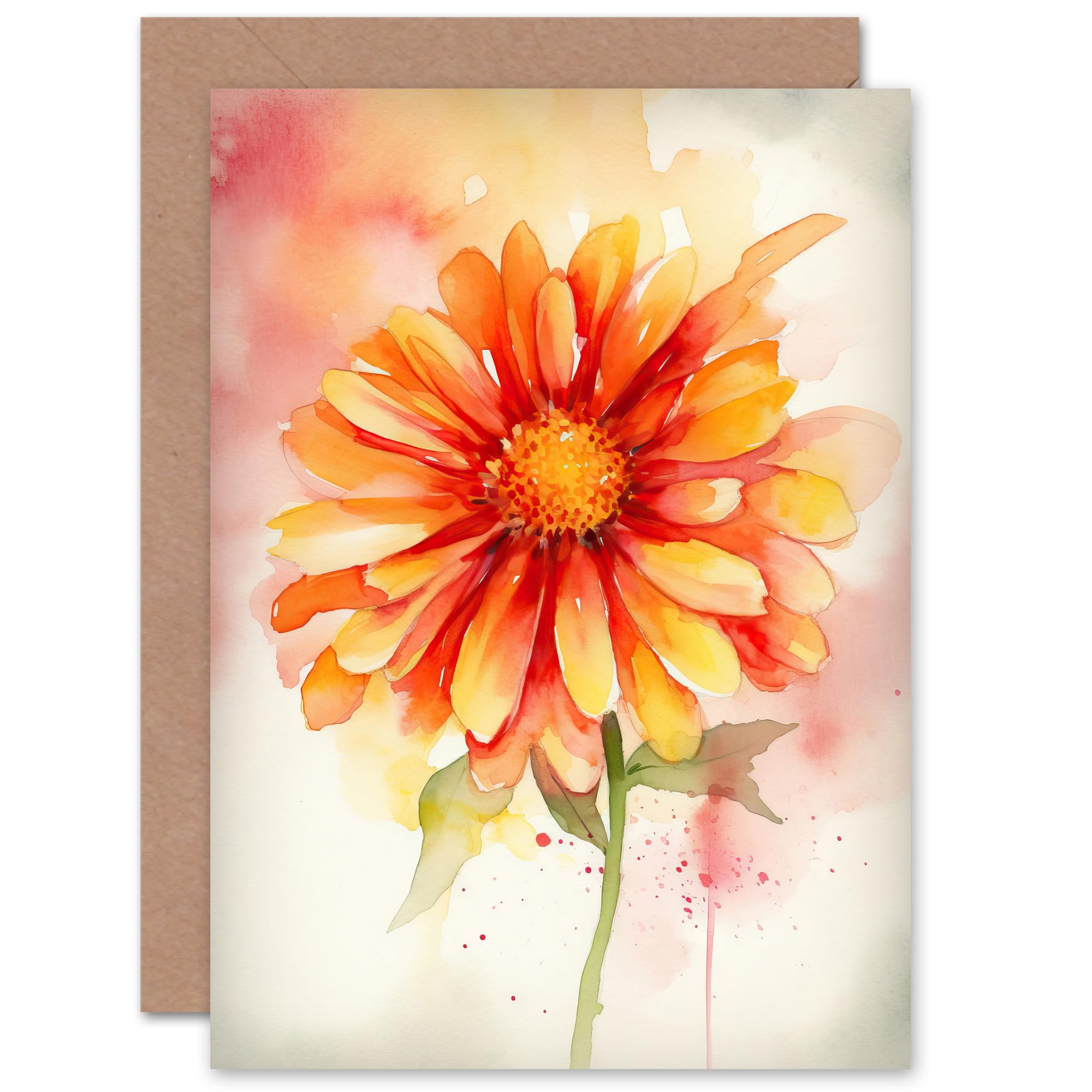Artery8 Single Gerbera Daisy Soft Watercolour for Wife Her Mum Sister Daughter Mom Gran Nan Birthday Thank You Mothers Day Blank Art Greeting Card