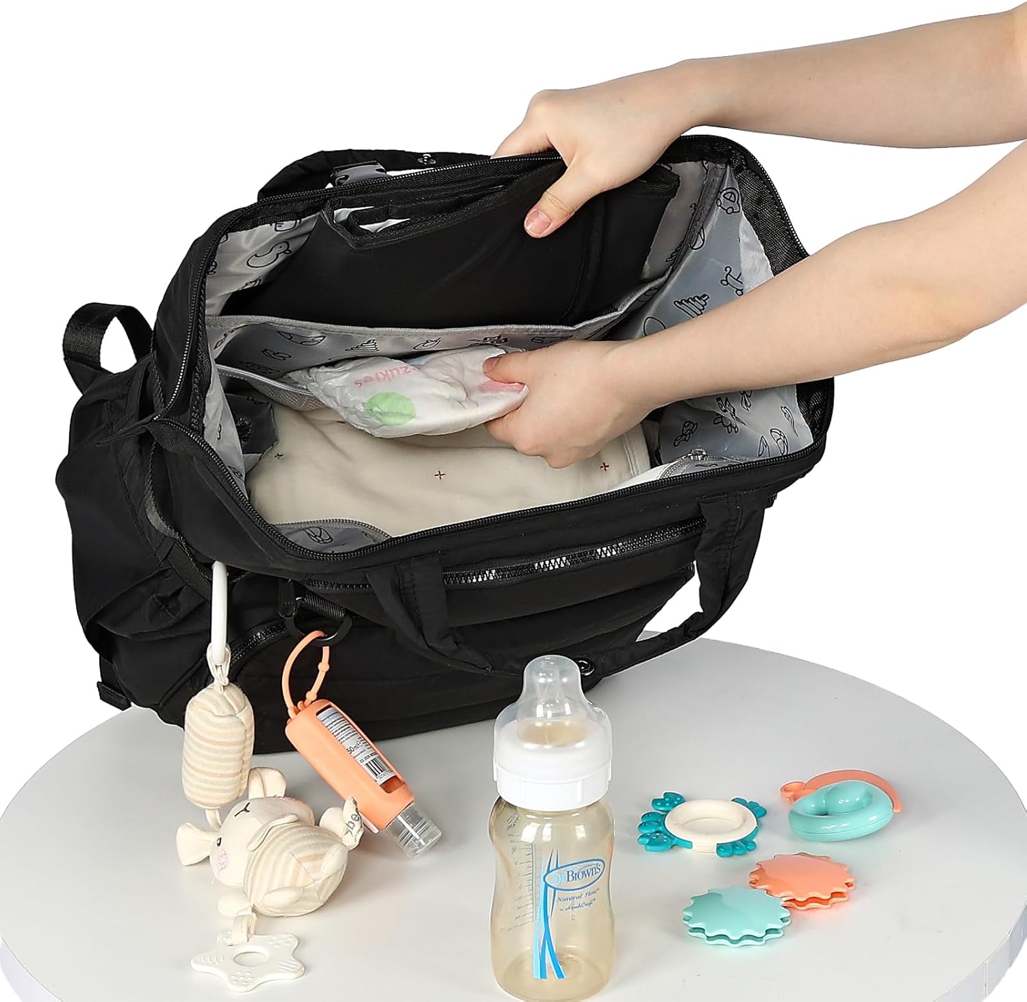 BELALIFE Baby Diaper Backpack Bag, Baby Essentials Travel Backpack for Moms Dads, with Changing Pad, Insulated Bottle Holders & Stroller Straps, Black - Image 7