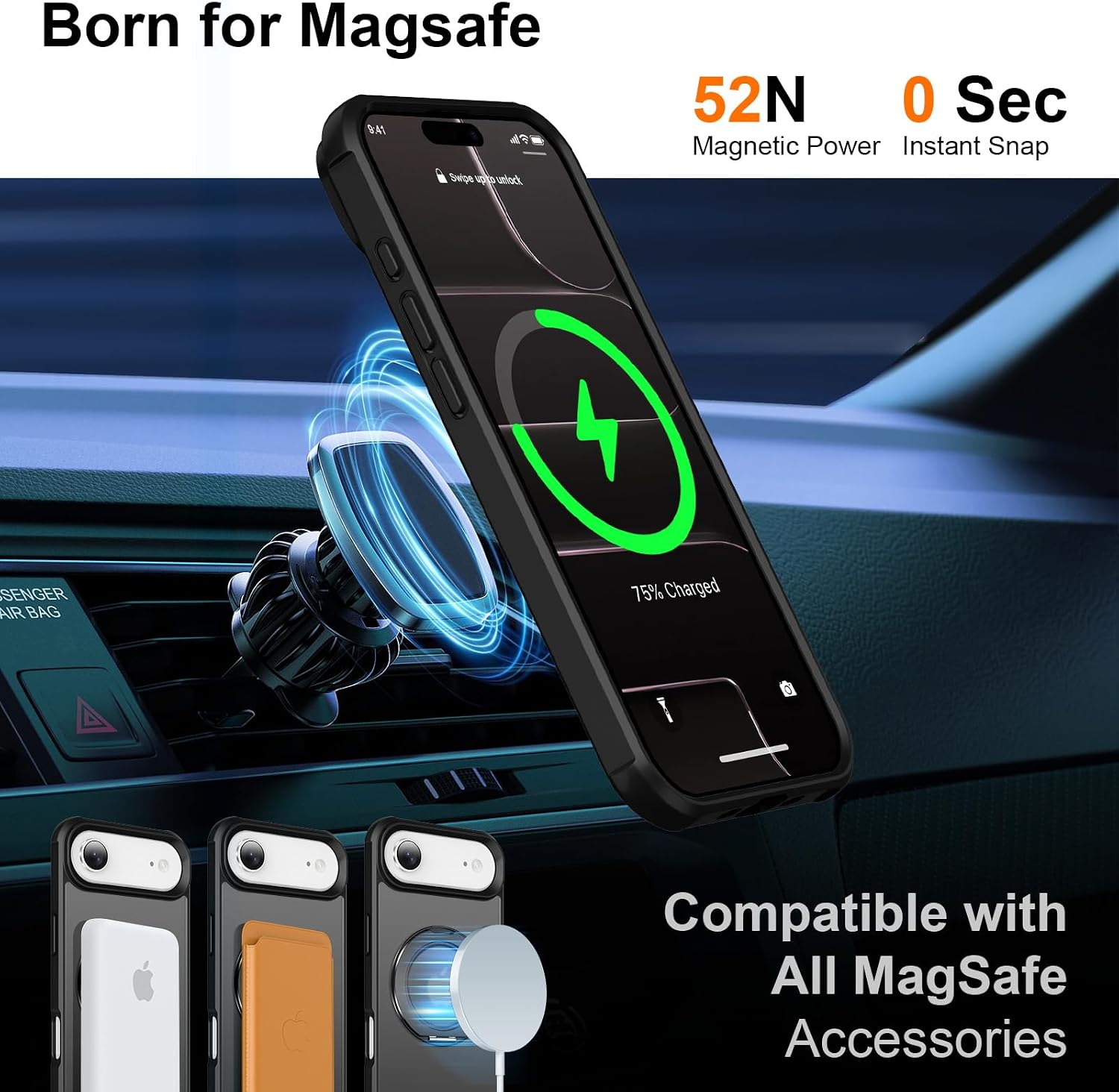 for iPhone Air Case with 360° Rotatable Stand, Black image 2