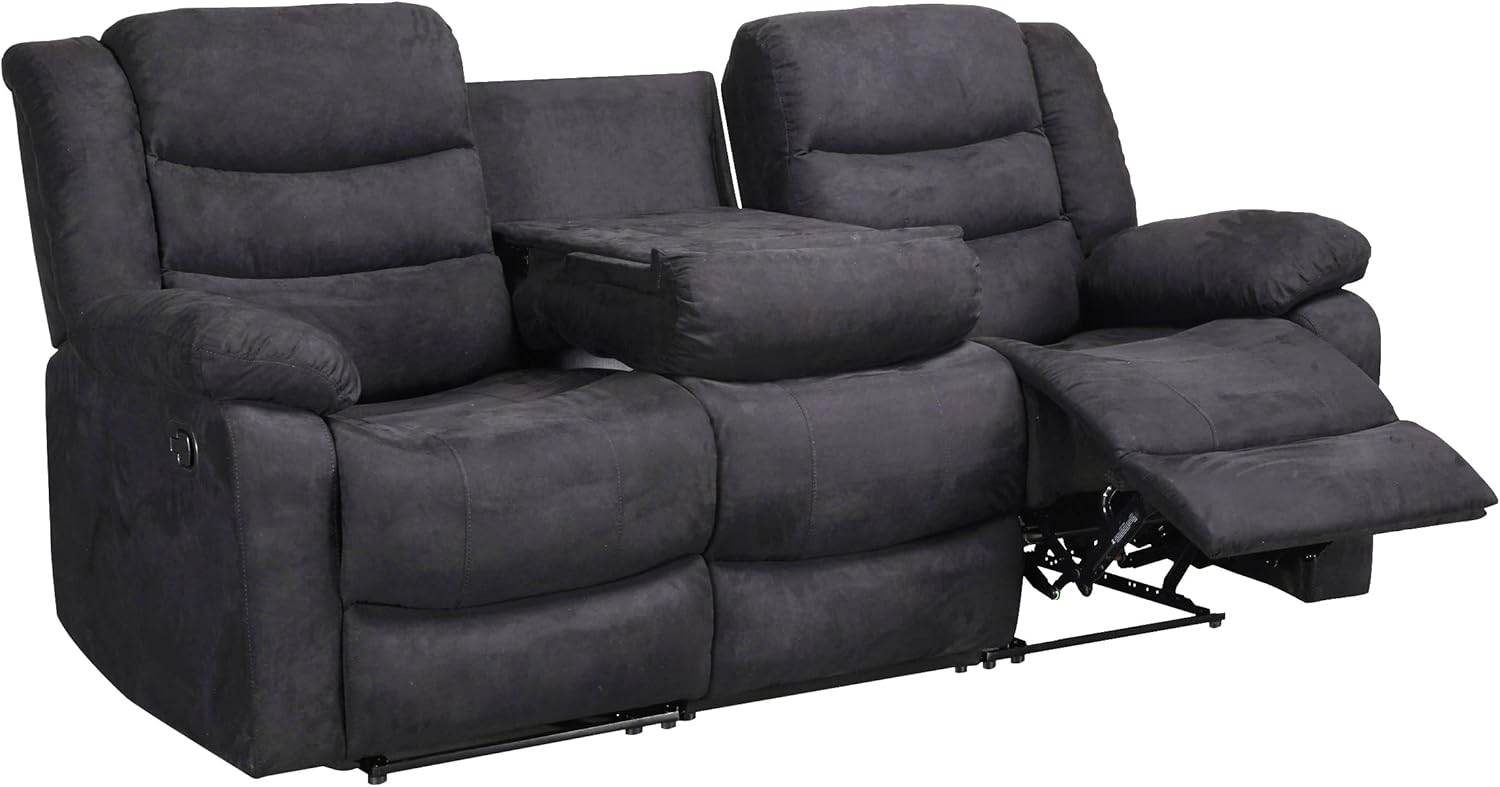 3 Pieces Oversized Manual Motion Set with Center Console,Cup Holders,Three Seaters Couch,Loveseat&Lounge Chair, Upholstered Reclining Sectional Sofa, Gray 3PIECES