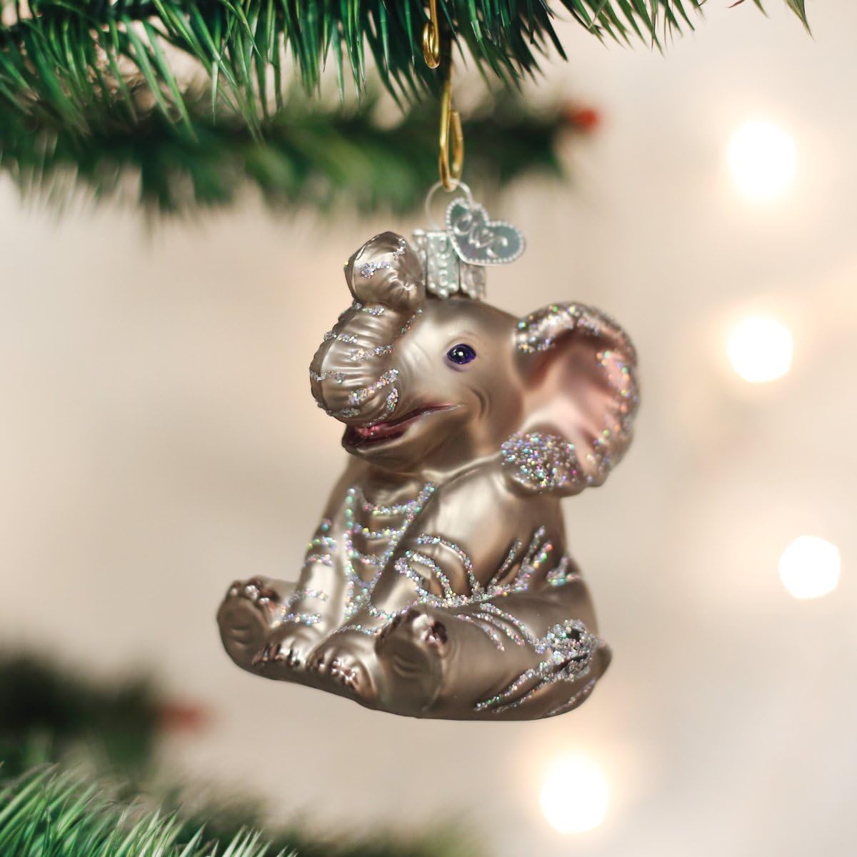 Old World Christmas Little Elephant Glass Blown Ornament for Christmas Tree, Handcrafted Holiday Decoration, Wildlife Animal Collection - Image 2