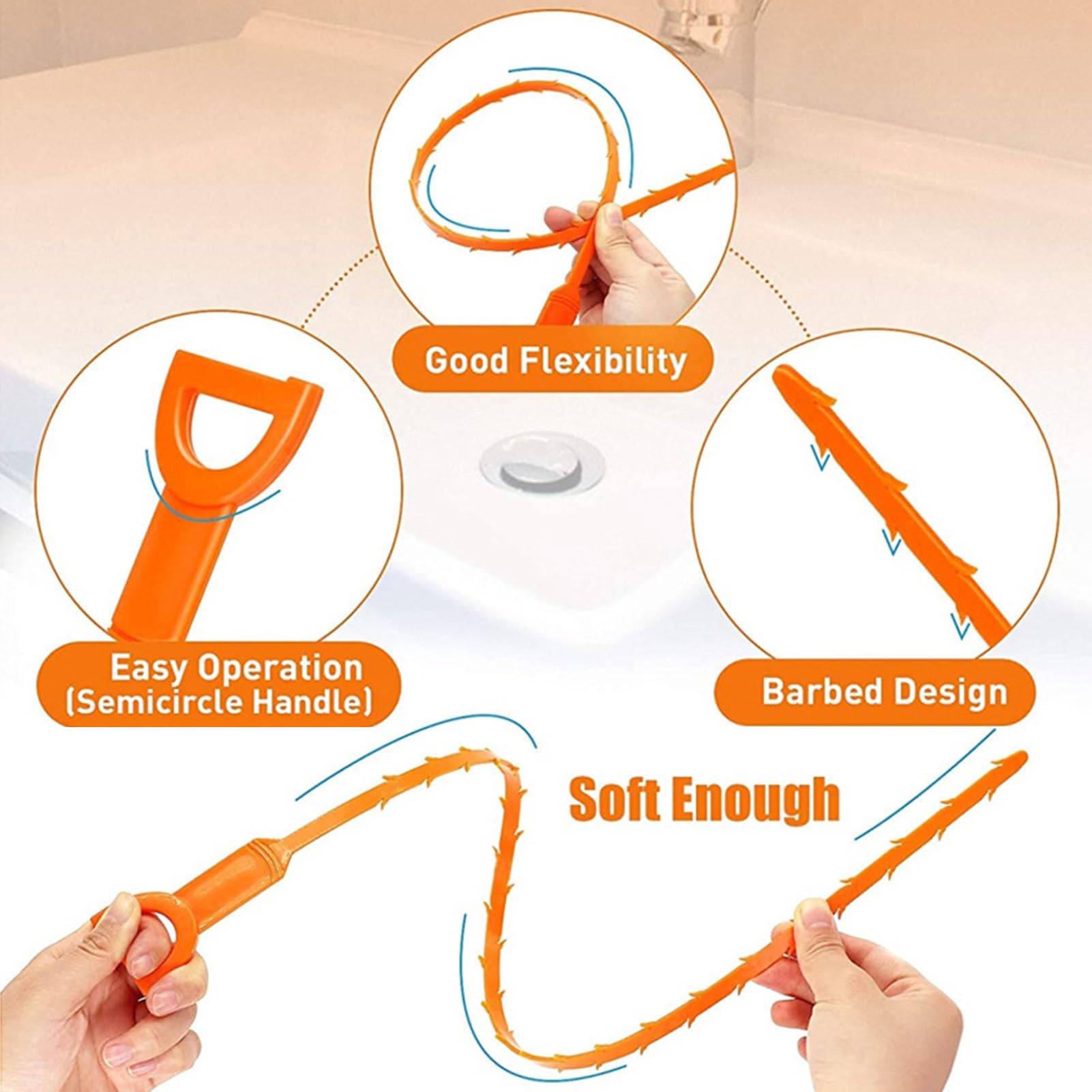 6 Piezas Desatascador Tuberias, Desatascador De Desagües En Espiral, Desbloqueador Fregadero Flexible, Cepillo De Limpieza para Desagüe, para Cocina, Inodoro Y Desagüe Baño