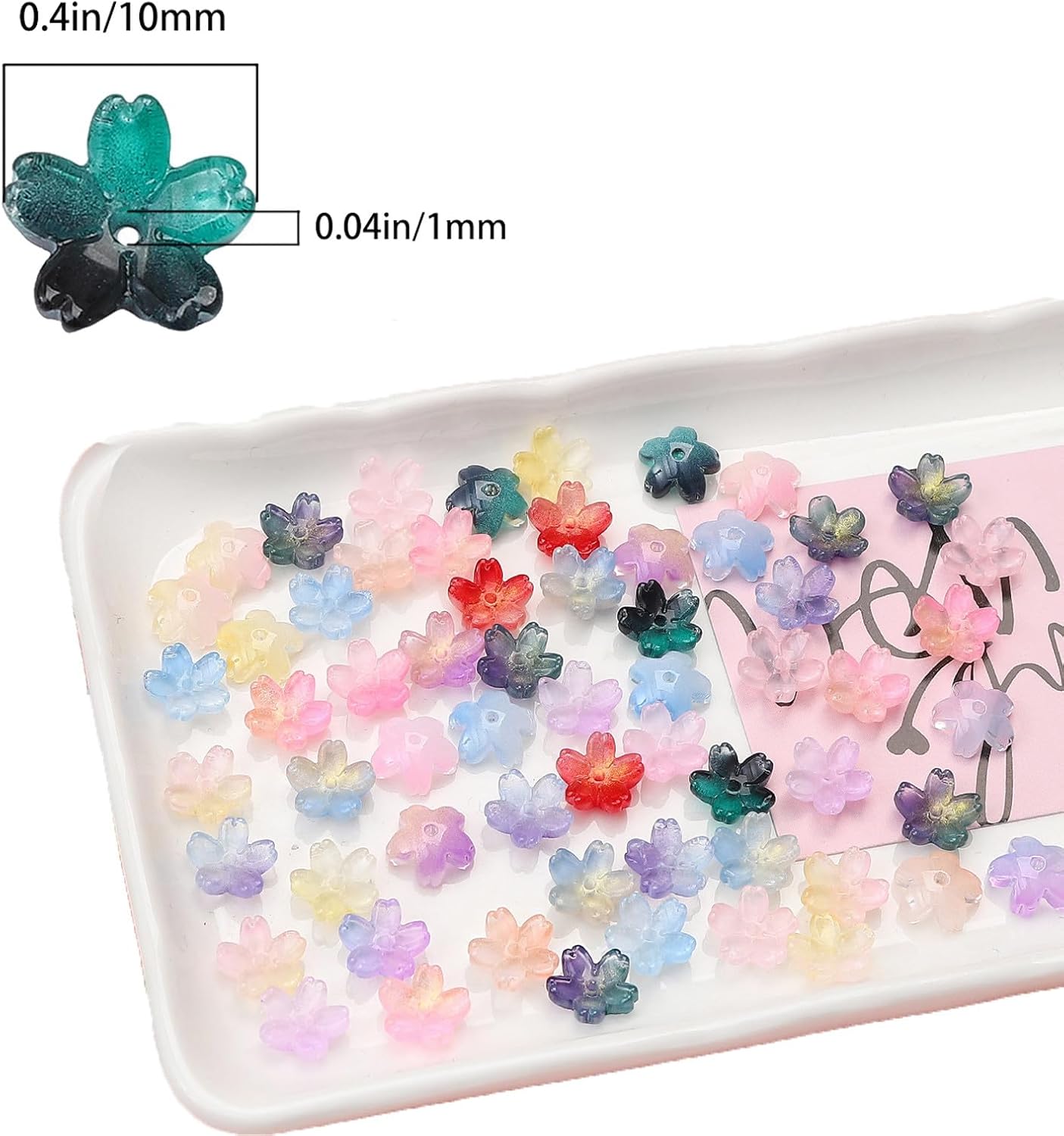 100Pcs Cherry Blossom Glass Flower Beads Translucent Gradient Colorful Floral Beads Mini Flower Charm for DIY Jewelry Making - Image 2