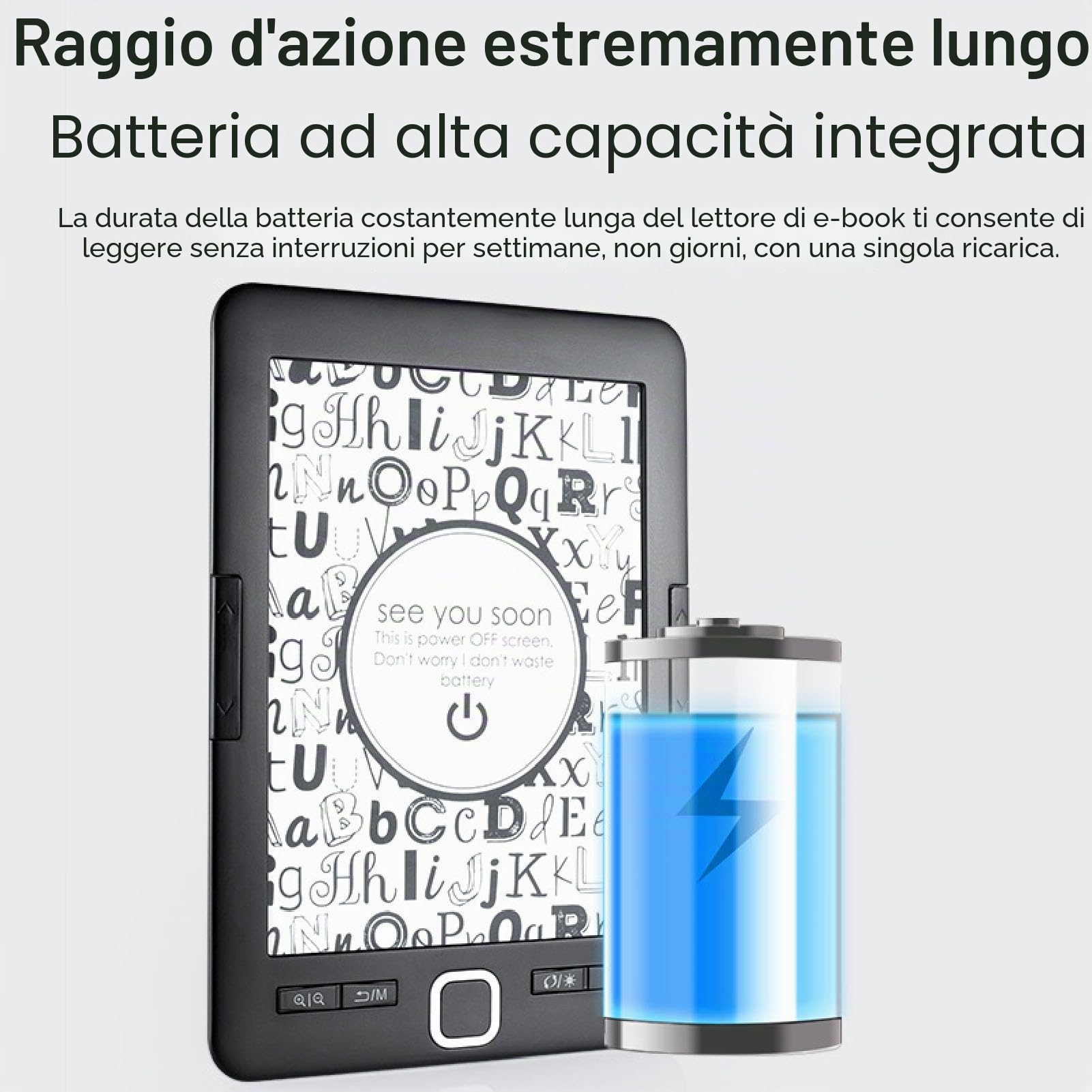 Lettore di EBook Portatile con Schermo HD Ink da 6 Pollici, BK6033, Memoria Integrata da 8 GB, luminosità Regolabile, Adatto per Bambini, Adulti e anziani.