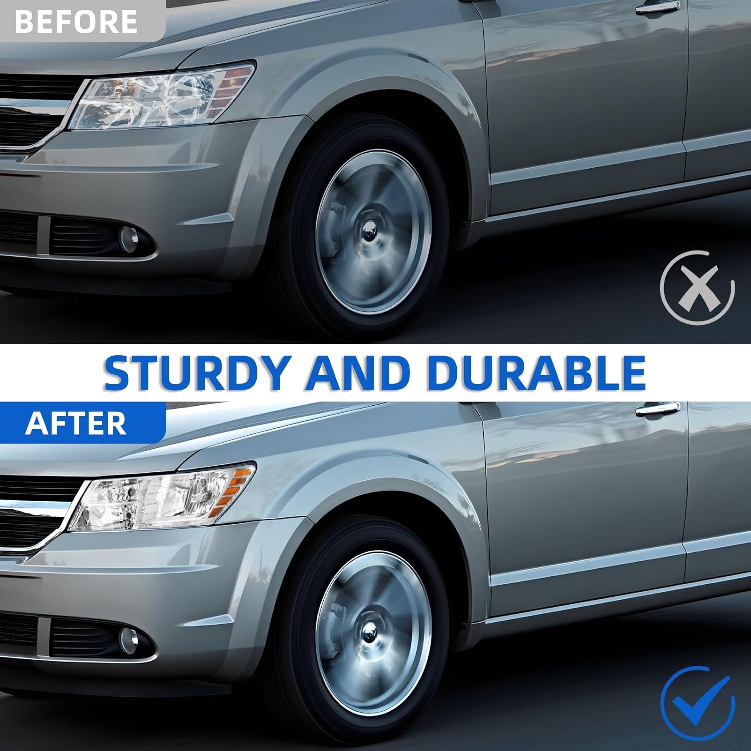 Headlight Assembly Compatible with 2009-2020 Dodge Journey Halogen Headlamp Replacement Housing Amber Reflector (Chrome, Driver Left Side)