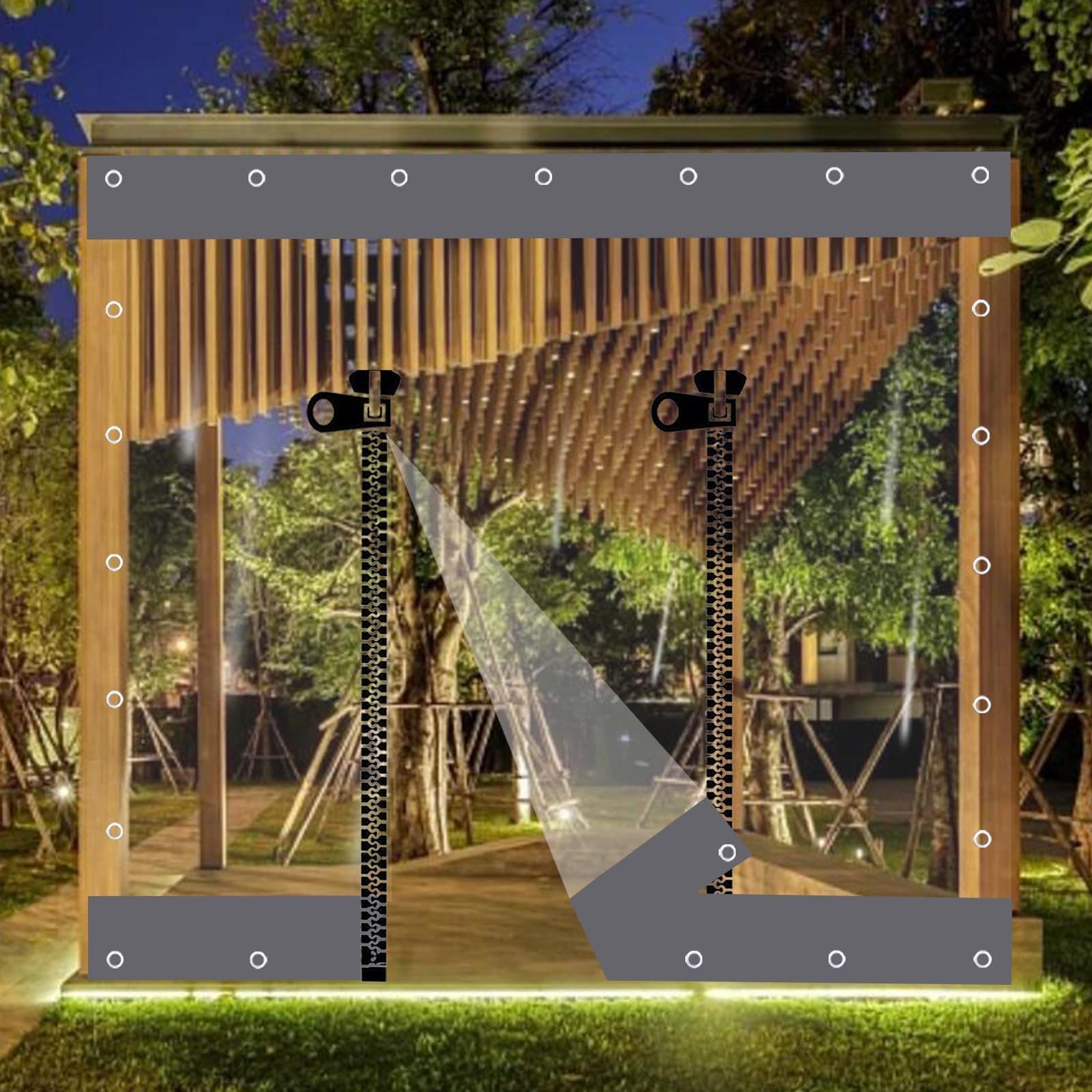 Kooein W×H Transparent Heavy Duty Tarpaulin,Outdoor Waterproof Tarp Curtains,Gazebo Tarpaulin Side Panels,Weatherproof Rain Curtains Transparent Canopy,0.3Mm-With Zipper-Pvc Plastic,-1.5×2M(4.9*6.6Ft)