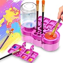 Paint Brush Cleaner with Paint Tray, Upgraded 6-in-1 Painting Supplies with Drain and Brush Holder, Water Circulation Paint Brush Cleaner Tool for Acrylic, Watercolor, Water-Based Paints