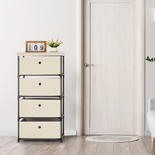 Vista 8 de HAITRAL Cajonera de tela, organizador de cajones para ropa - Unidad organizadora de almacenamiento de 4 cajones para armario, cómoda de armario