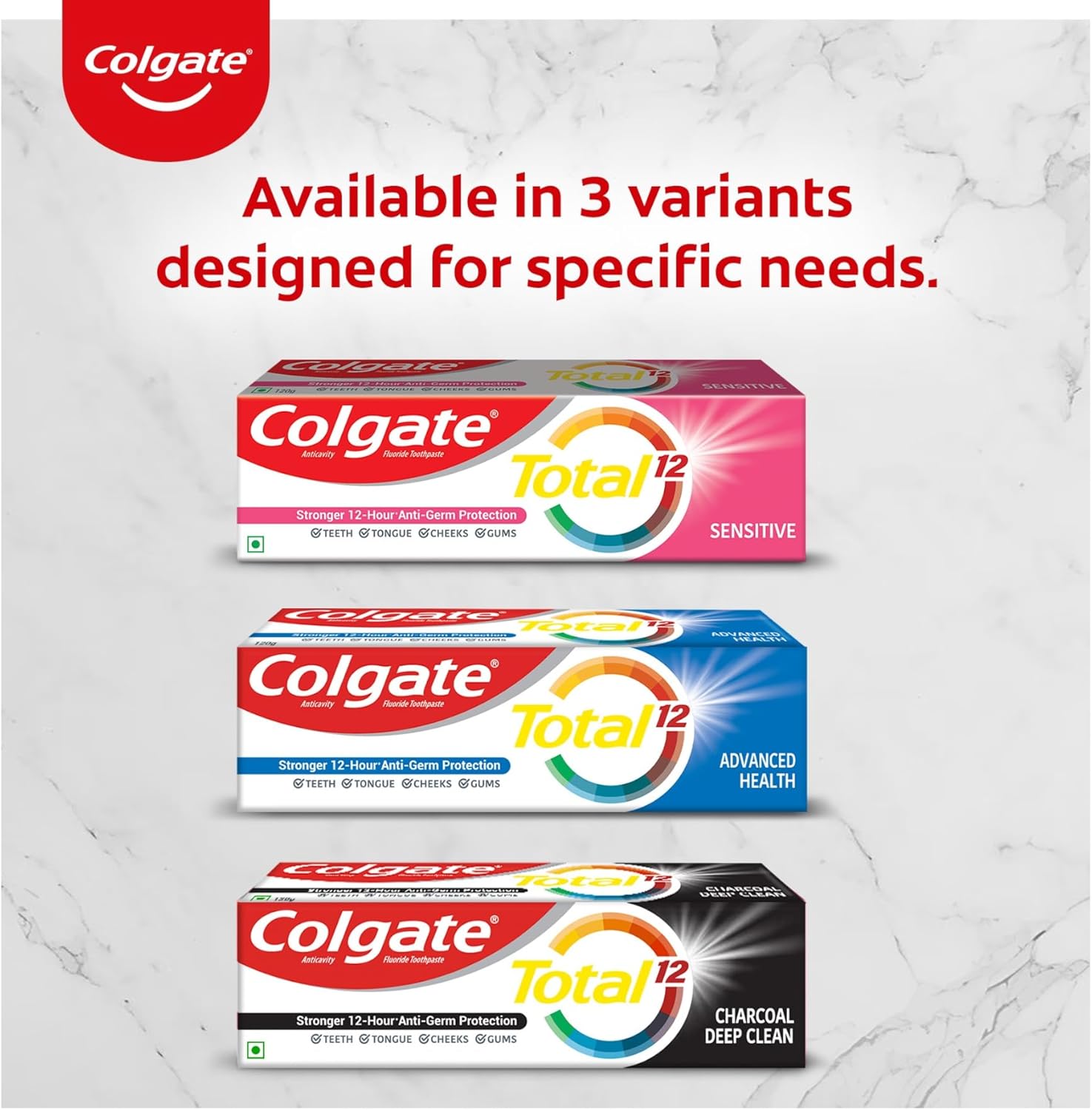 Colgate Total 120 gm+120 gm (240 gm) Charcoal Deep Clean Antibacterial Toothpaste, Combo Pack, Whole Mouth Health, Tooth Paste with 12-Hour World's No.1* Germ-Fighting Toothpaste (1.7 Ounce)
