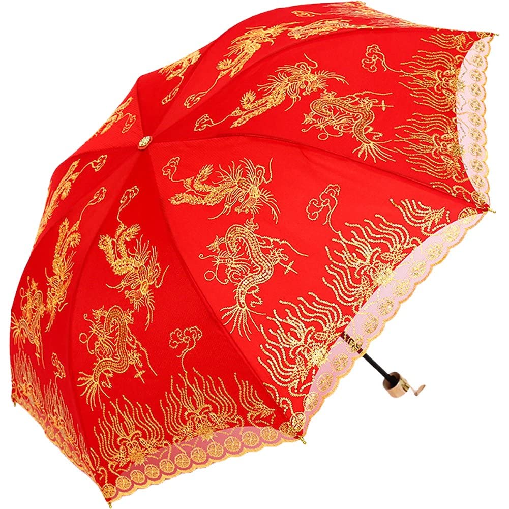 Ombrelle chinoise mariage dragon phénix parapluie pliant dentelle chic femme